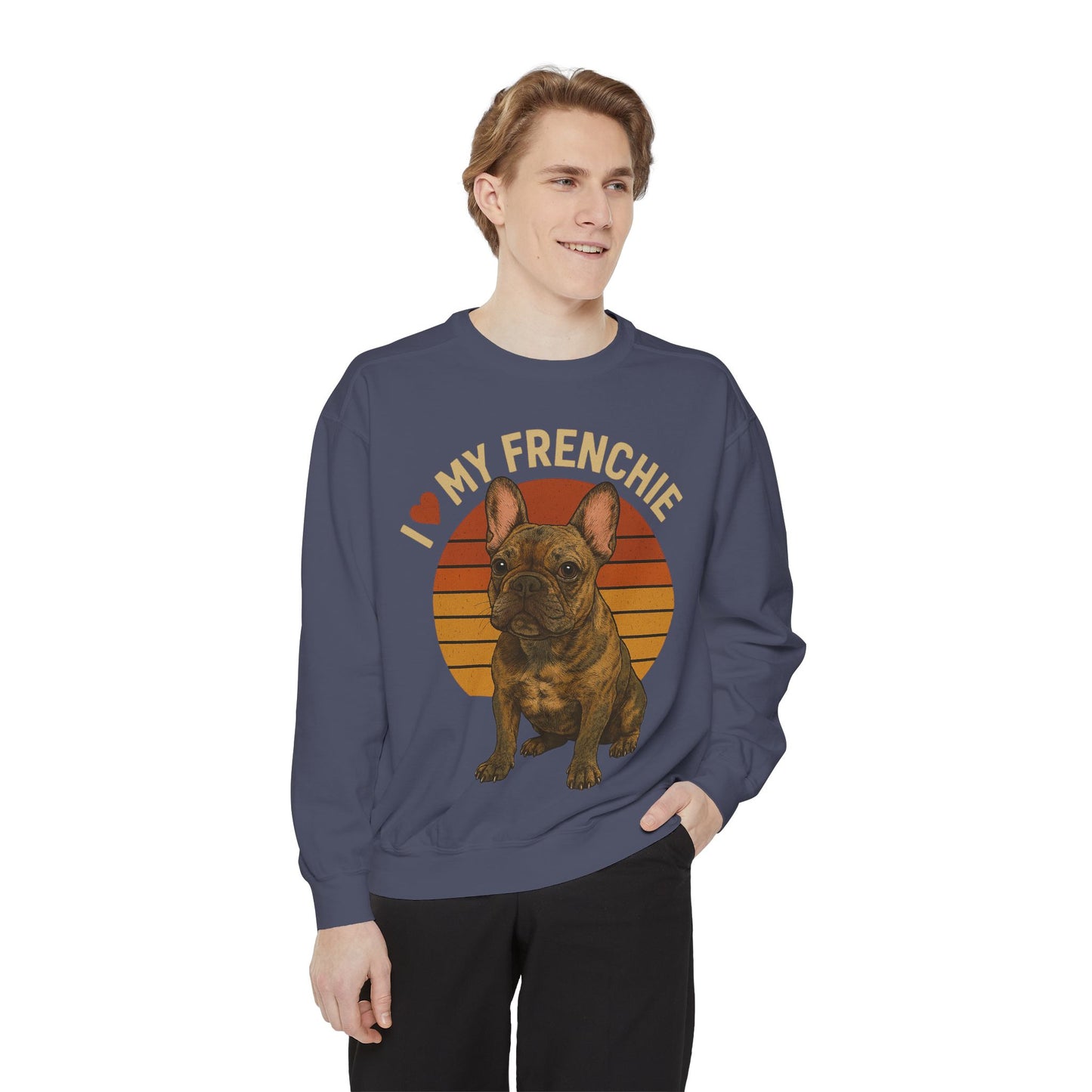 I Love My Frenchie Sweatshirt | Brindle French Bulldog Pullover | Retro Dog Lover Crewneck | Vintage Frenchie Mom & Dad Gift