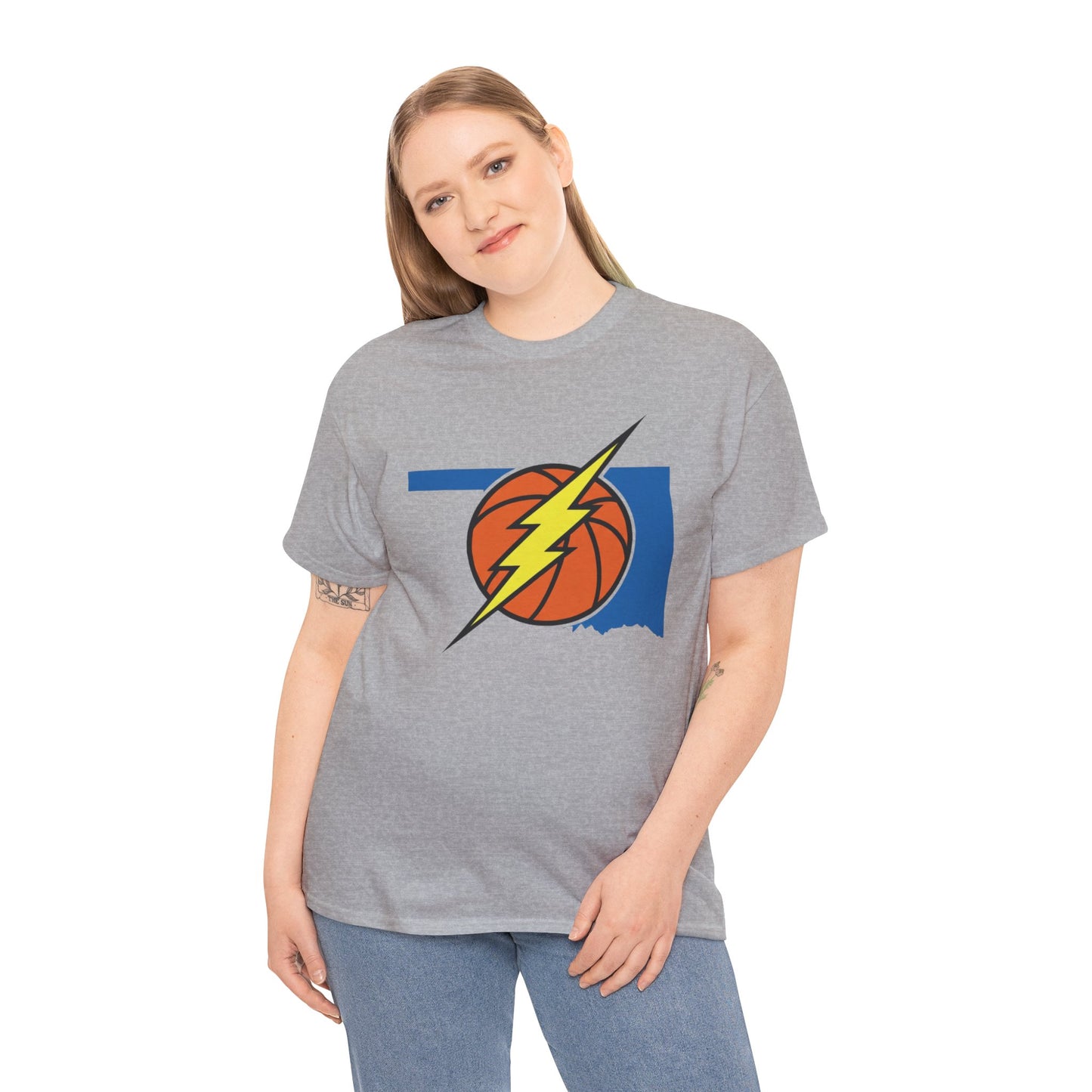 Oklahoma Lightning Basketball T-Shirt | OKC Basketball Inspired Shirt | Blue & Orange Game Day Tee | Oklahoma State Outline Graphic