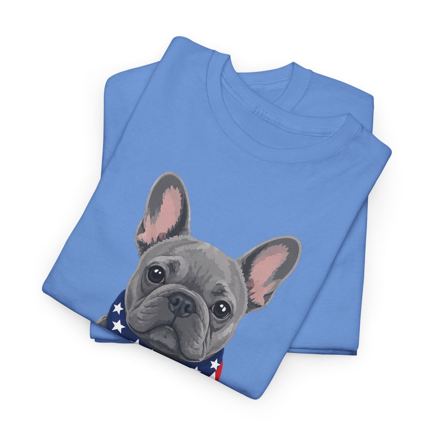 Patriotic French Bulldog Shirt, Blue Frenchie American Flag Bandana Tee, Fourth of July Dog Lover Shirt, USA French Bulldog Gift