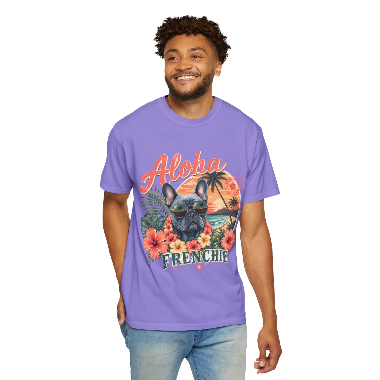 Aloha Frenchie T-Shirt — Hawaiian Sunset French Bulldog Tee