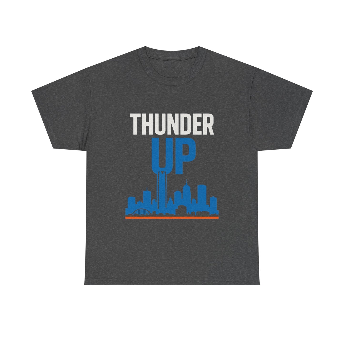 Thunder Up Oklahoma City Skyline Shirt – OKC Basketball Fan Tee, Blue & Orange City Skyline Graphic, Oklahoma Hoops Spirit Wear, Game Day T-Shirt