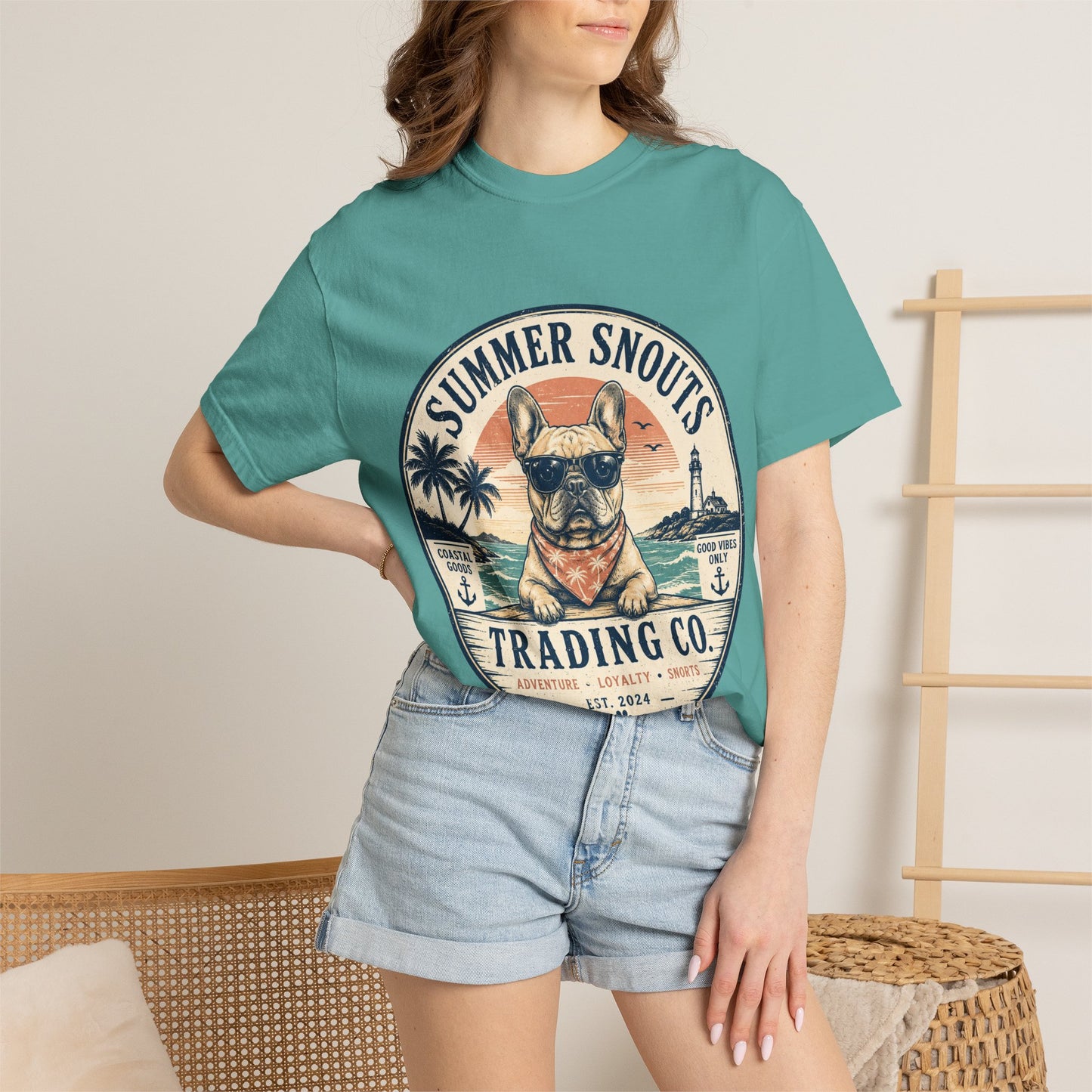 Summer Snouts Trading Co. T-Shirt — Vintage Beach French Bulldog Graphic Tee