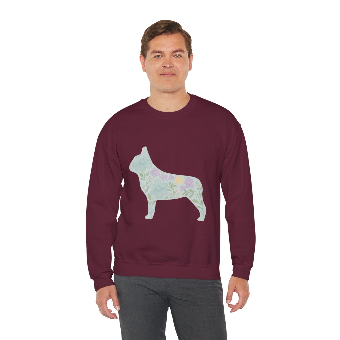 Floral Frenchie Sweatshirt | Pastel French Bulldog Pullover | Feminine Dog Lover Crewneck | Soft Pink Flower Silhouette Sweater