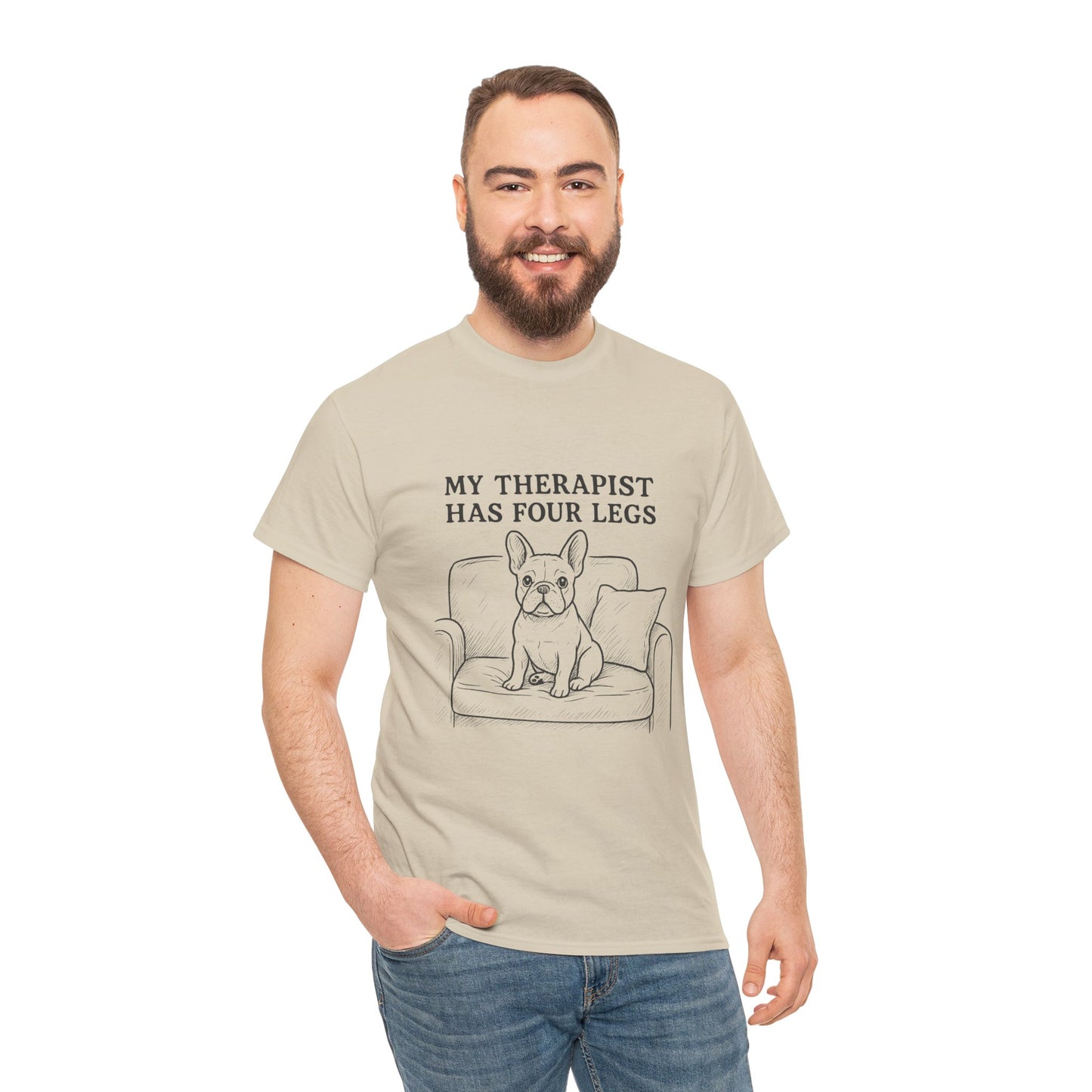 My Therapist Has Four Legs French Bulldog Shirt – Funny Dog Lover Tee, Frenchie Owner Gift, Mental Health Humor Shirt, Cute Pet Apparel