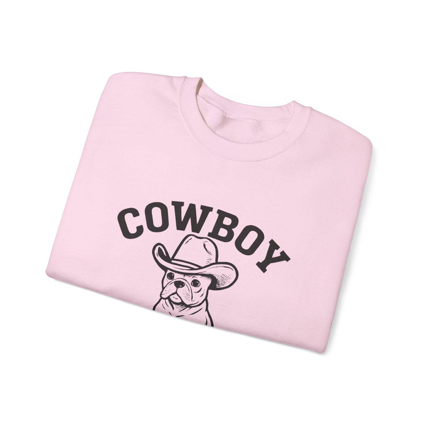 Cowboy Frenchie Sweatshirt – Western French Bulldog Crewneck, Cowboy Dog Sweater, Cute Frenchie Mom Gift, Country Western Dog Lover Shirt, Rustic Cowboy Pet Apparel
