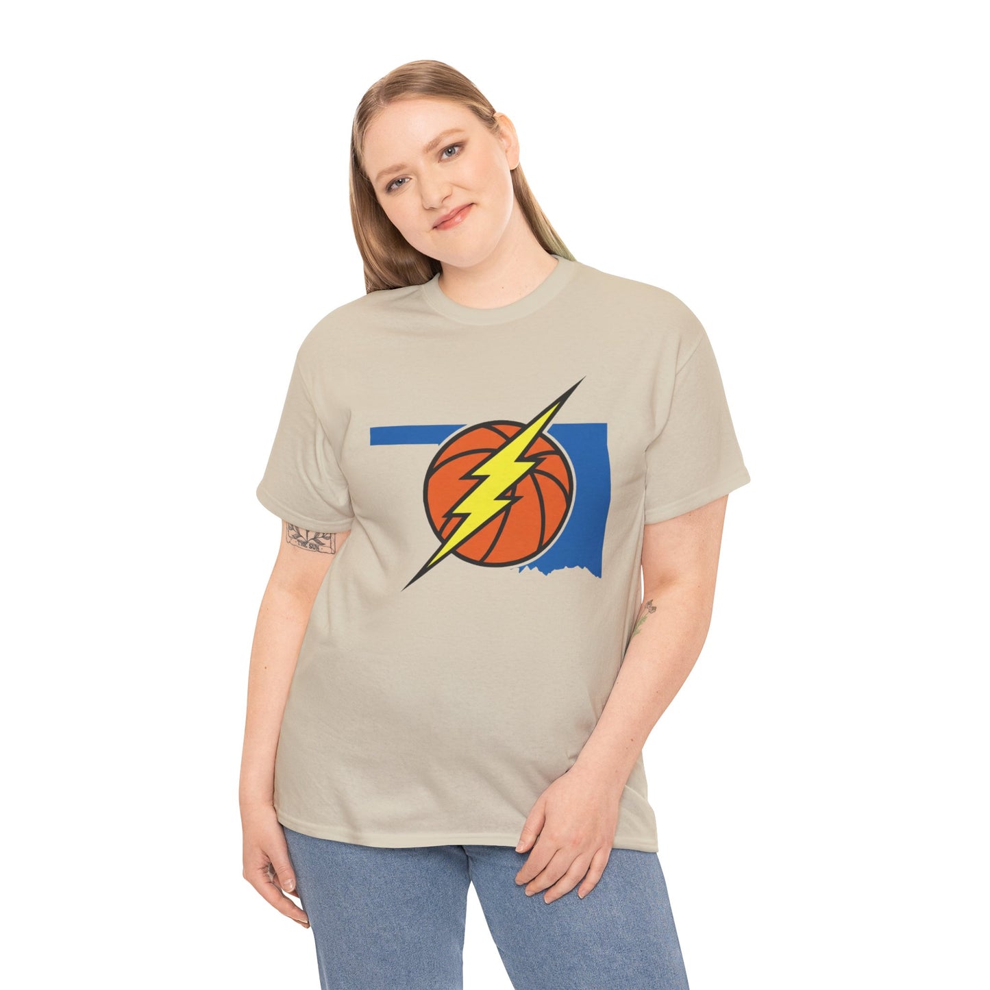 Oklahoma Lightning Basketball T-Shirt | OKC Basketball Inspired Shirt | Blue & Orange Game Day Tee | Oklahoma State Outline Graphic