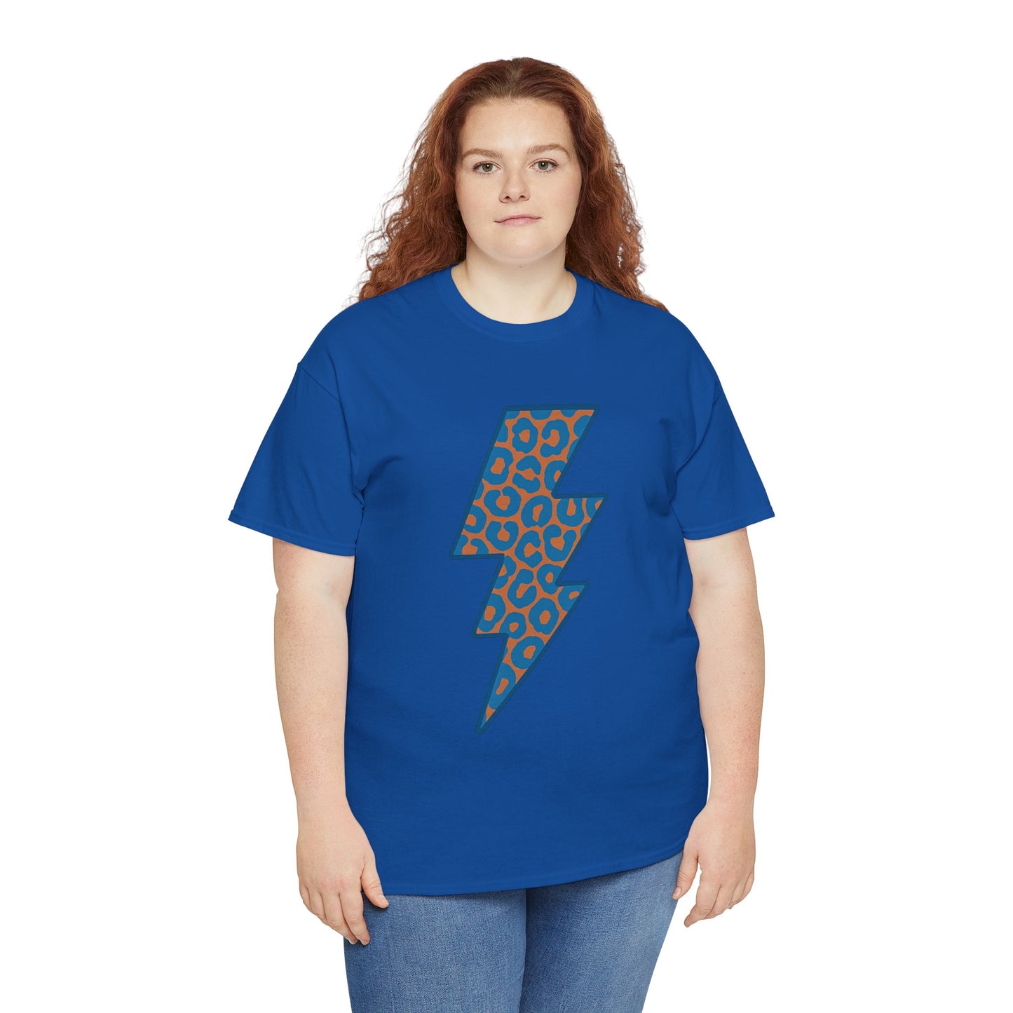 Blue Leopard Lightning Bolt T-Shirt | OKC Thunder Inspired Shirt | Orange & Blue Game Day Tee | Retro Lightning Graphic