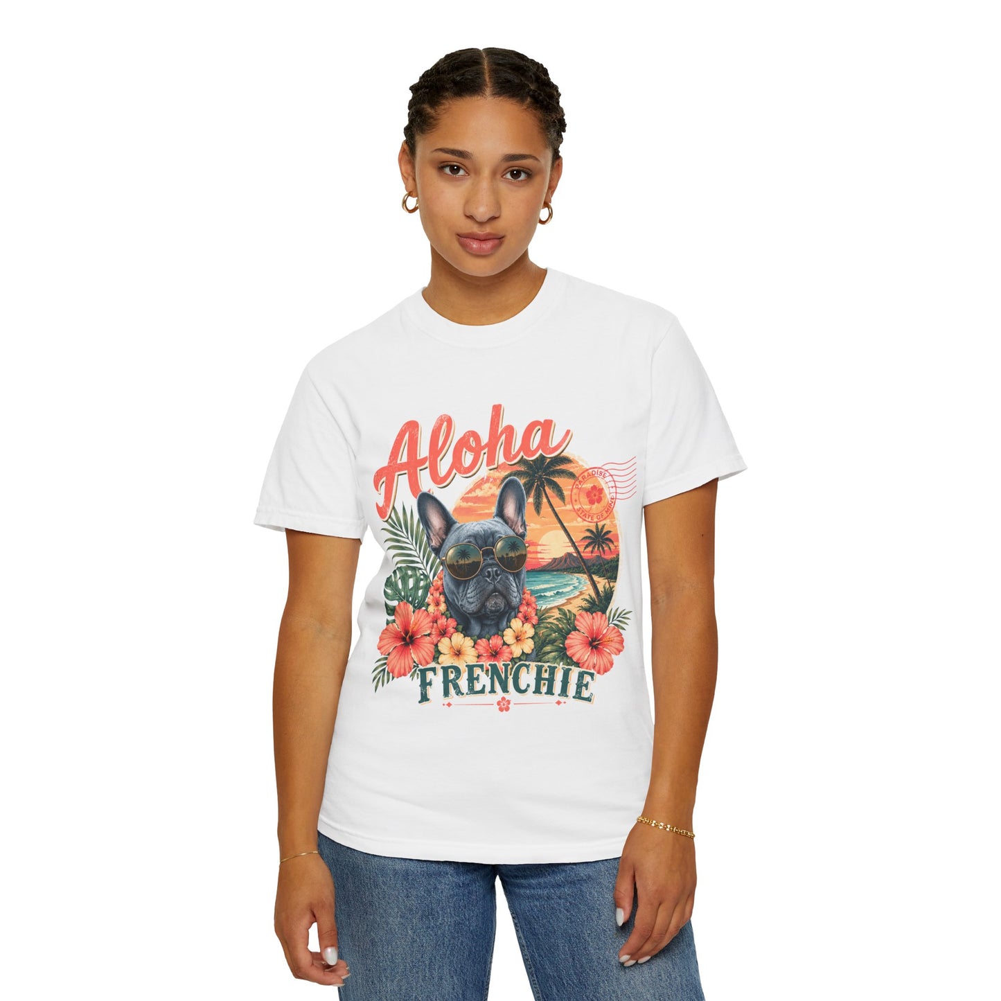 Aloha Frenchie T-Shirt — Hawaiian Sunset French Bulldog Tee