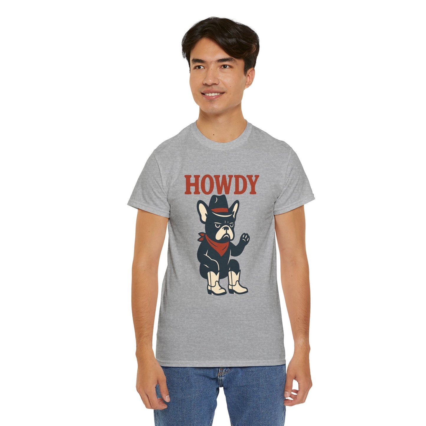 Howdy Frenchie T-Shirt | Cowboy French Bulldog Tee | Western Dog Lover Shirt | Cute Rodeo Pet Gift | Funny Frenchie Cowboy Graphic Tee