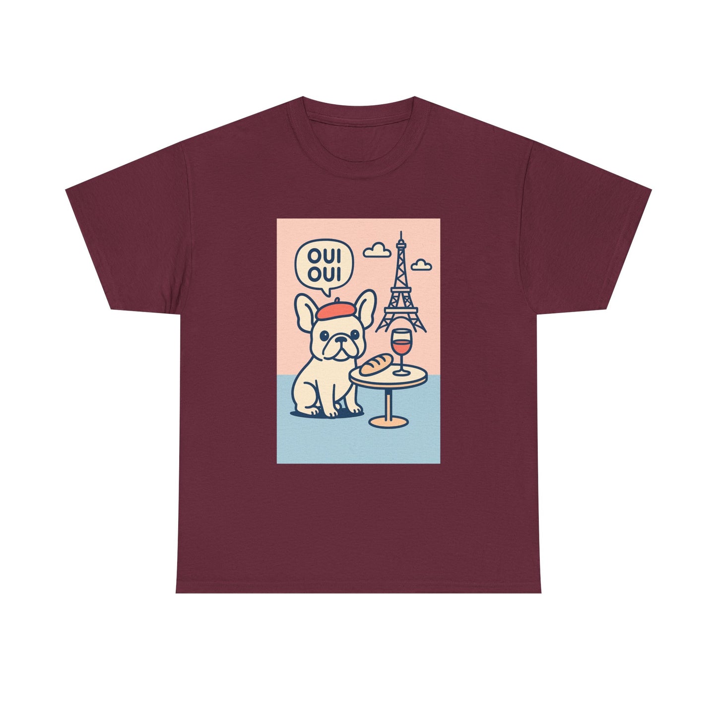 Oui Oui Frenchie Paris T-Shirt – Cute French Bulldog Café Tee, Paris Dog Lover Shirt, Beret & Baguette Graphic, French Bulldog Gift for Women & Men