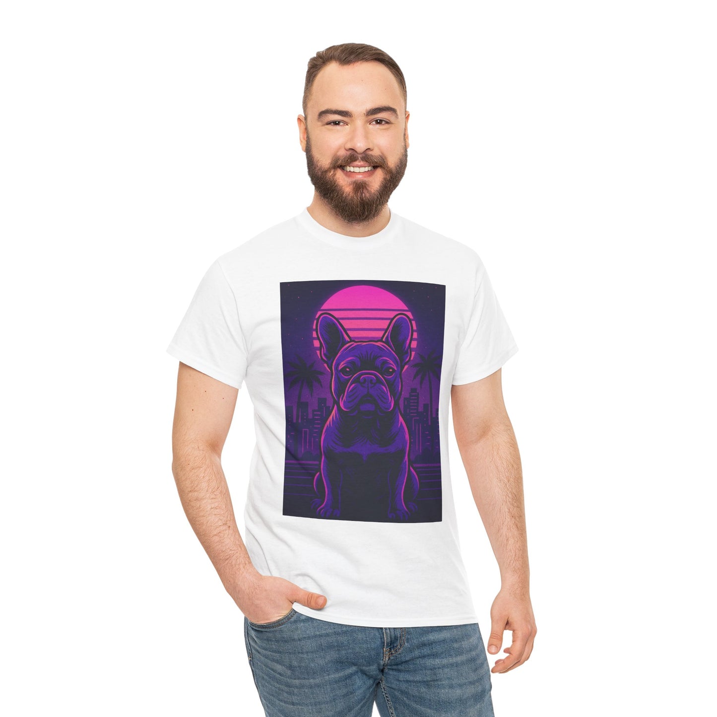 Vaporwave French Bulldog T-Shirt | Retro Neon Dog Tee | 80s Aesthetic Frenchie Shirt | Synthwave Graphic Tee | Cool Gift for Pet Lovers