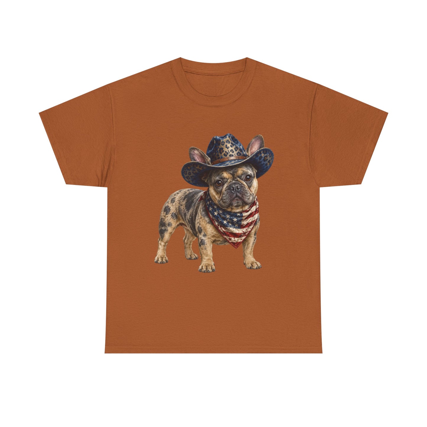 Patriotic Merle French Bulldog Shirt, Cowboy Frenchie Tee, American Flag Bandana Dog Shirt, Fourth of July French Bulldog Gift