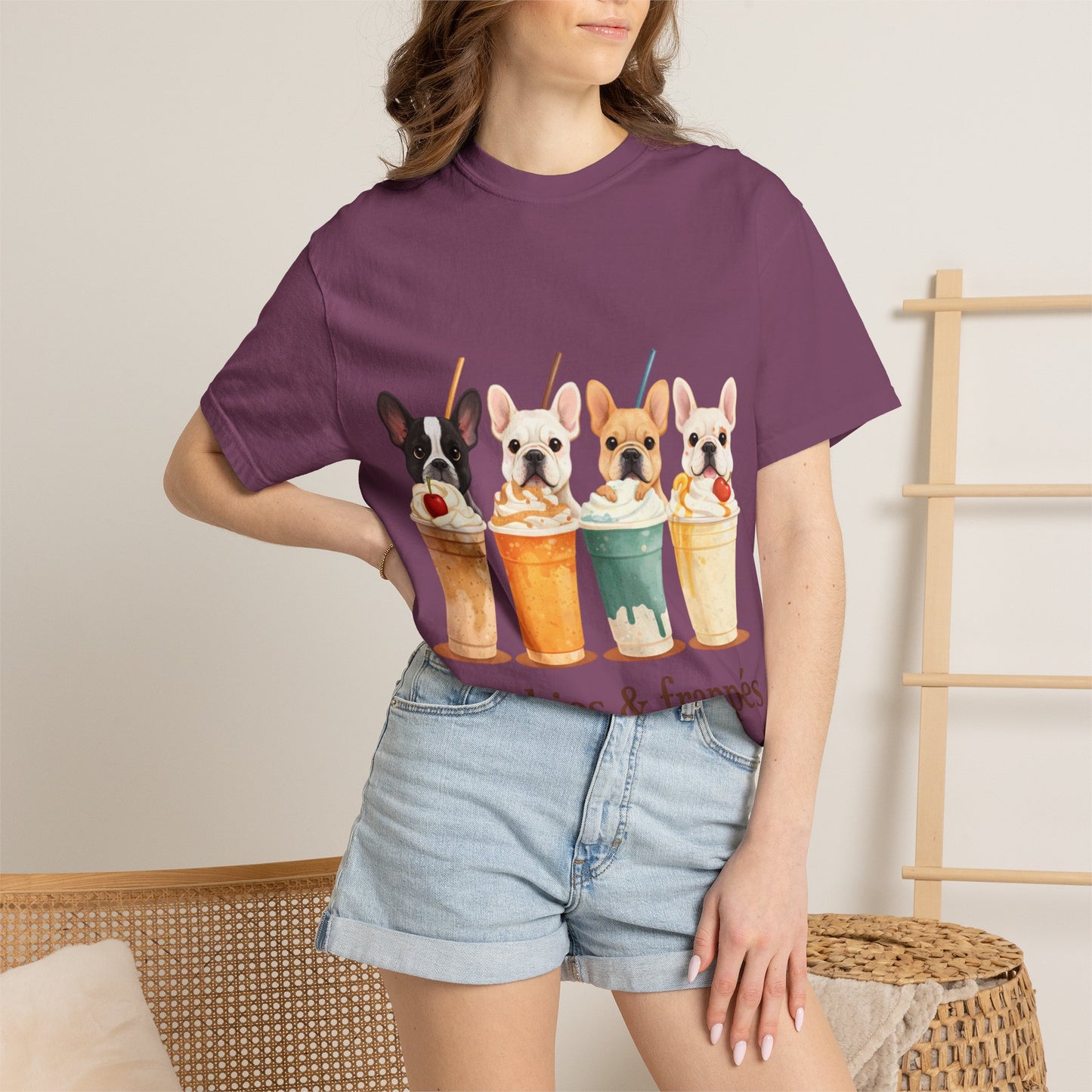 Frenchies & Frappés Shirt, French Bulldog Coffee Shirt, Cute Frenchie Café Tee, Coffee Lover Dog Shirt, Dog Mom Gift, French Bulldog Graphic Tee