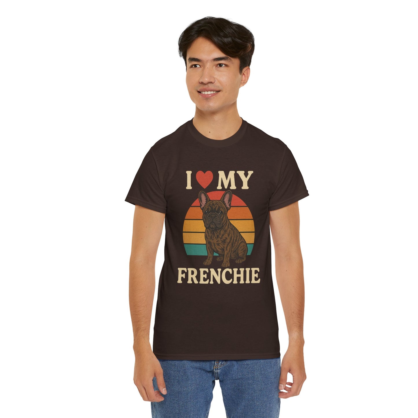 I Love My Frenchie T-Shirt | Retro French Bulldog Tee | Vintage Dog Lover Gift | Frenchie Mom & Dad Shirt | Brindle Bulldog Graphic Top