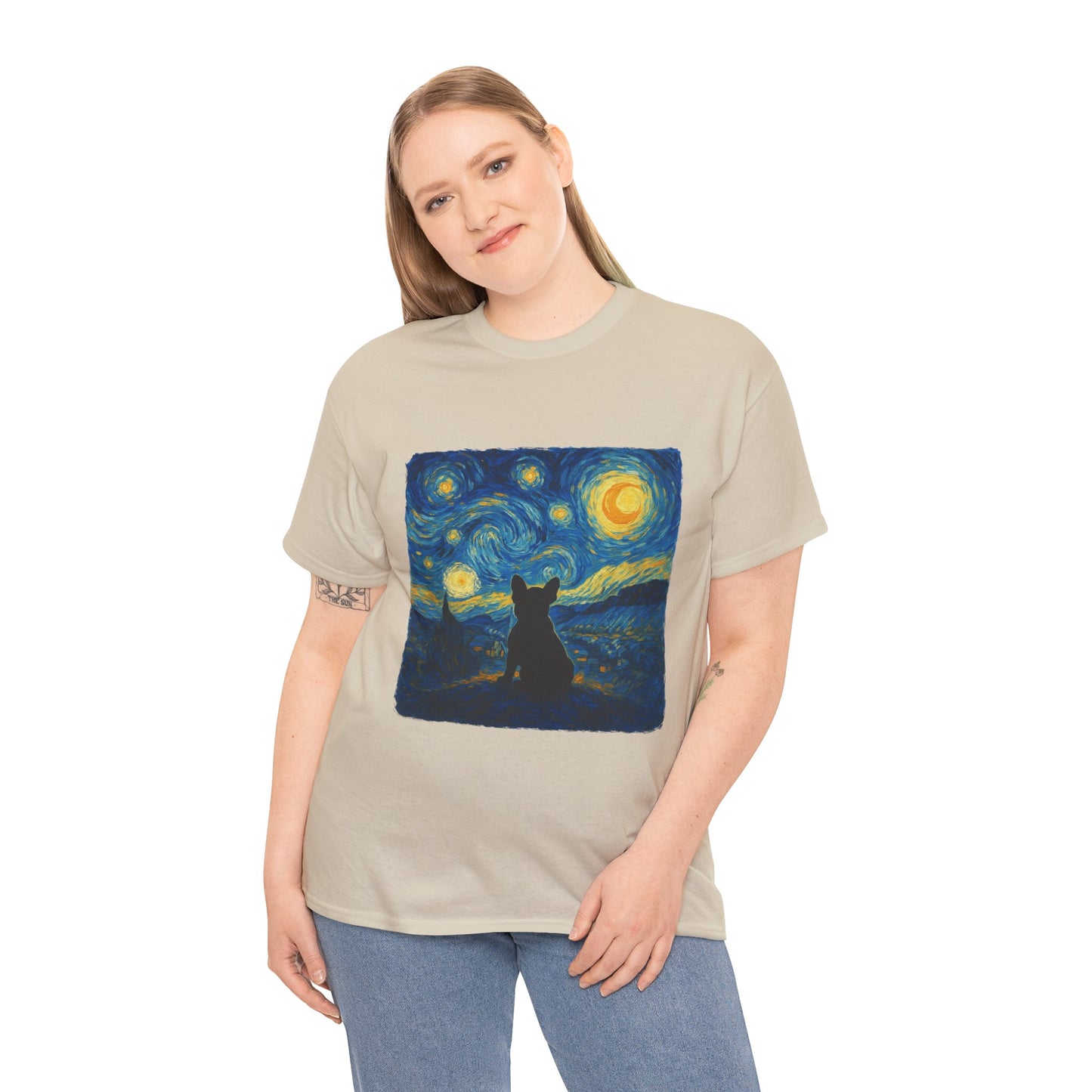 Starry Night Frenchie T-Shirt – Van Gogh Inspired French Bulldog Tee, Artistic Dog Lover Shirt, Unique Gift for Pet Moms & Dads