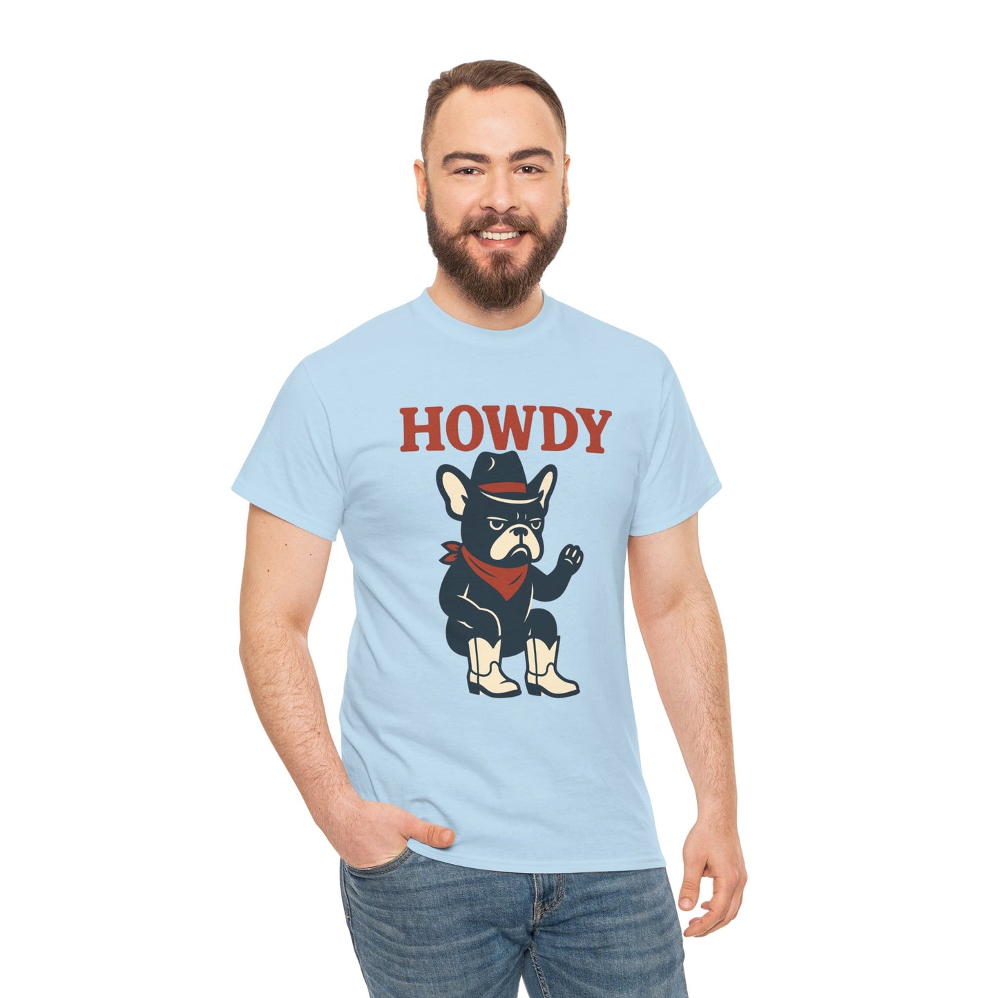 Howdy Frenchie T-Shirt | Cowboy French Bulldog Tee | Western Dog Lover Shirt | Cute Rodeo Pet Gift | Funny Frenchie Cowboy Graphic Tee