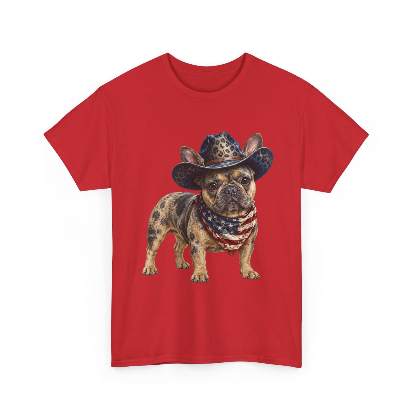 Patriotic Merle French Bulldog Shirt, Cowboy Frenchie Tee, American Flag Bandana Dog Shirt, Fourth of July French Bulldog Gift