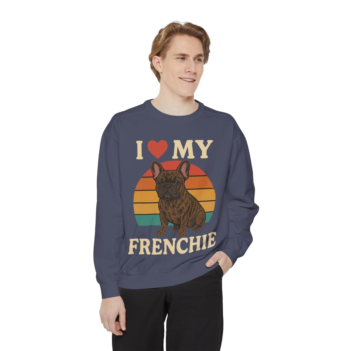 Retro Brindle French Bulldog Pullover | Vintage Frenchie Sweatshirt | Cute Dog Lover Gift | Unisex Cozy French Bulldog Sweater