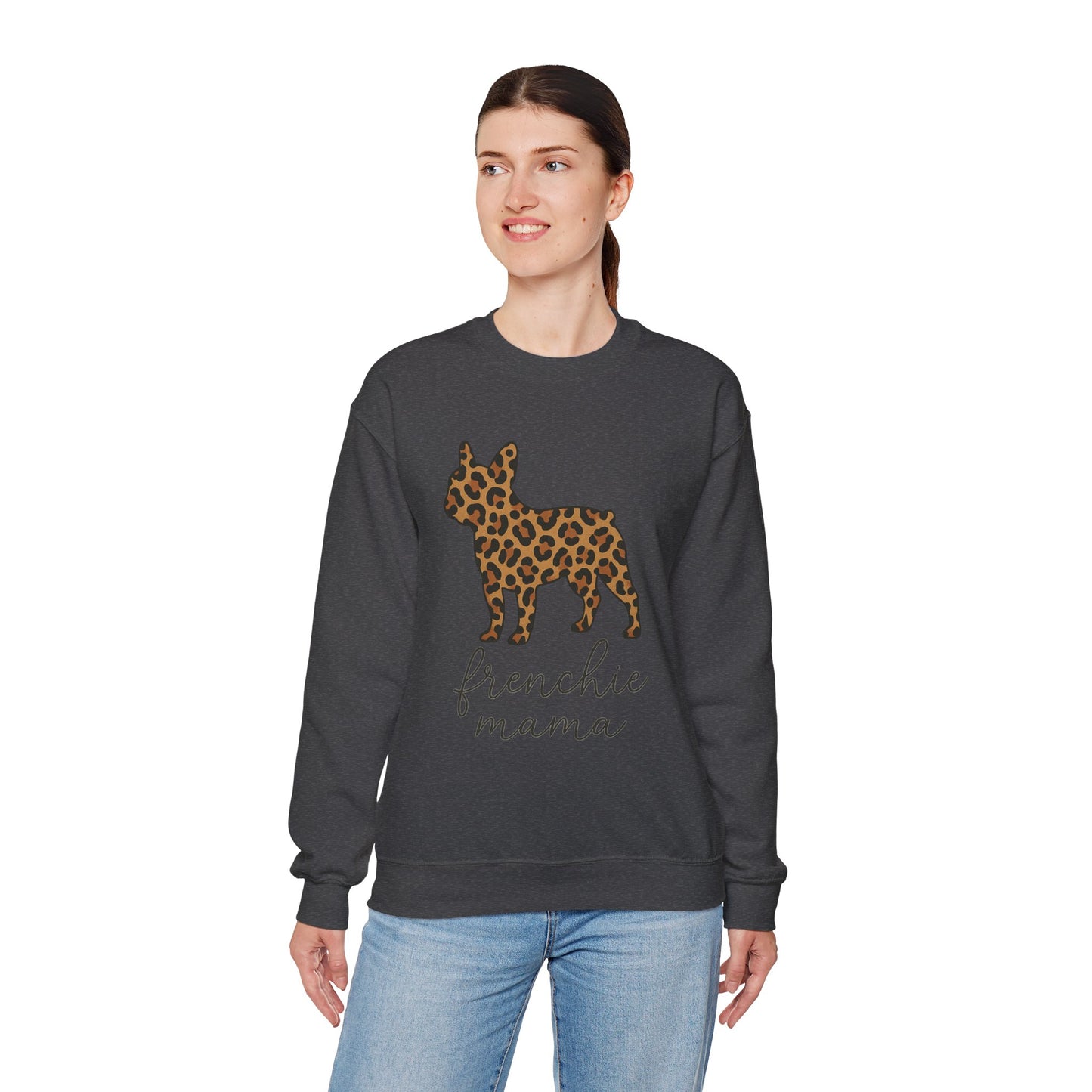 Frenchie Mama Leopard Print Sweatshirt | French Bulldog Mom Crewneck | Cheetah Print Frenchie Sweater | Dog Mom Gift | Cute Animal Print Pullover