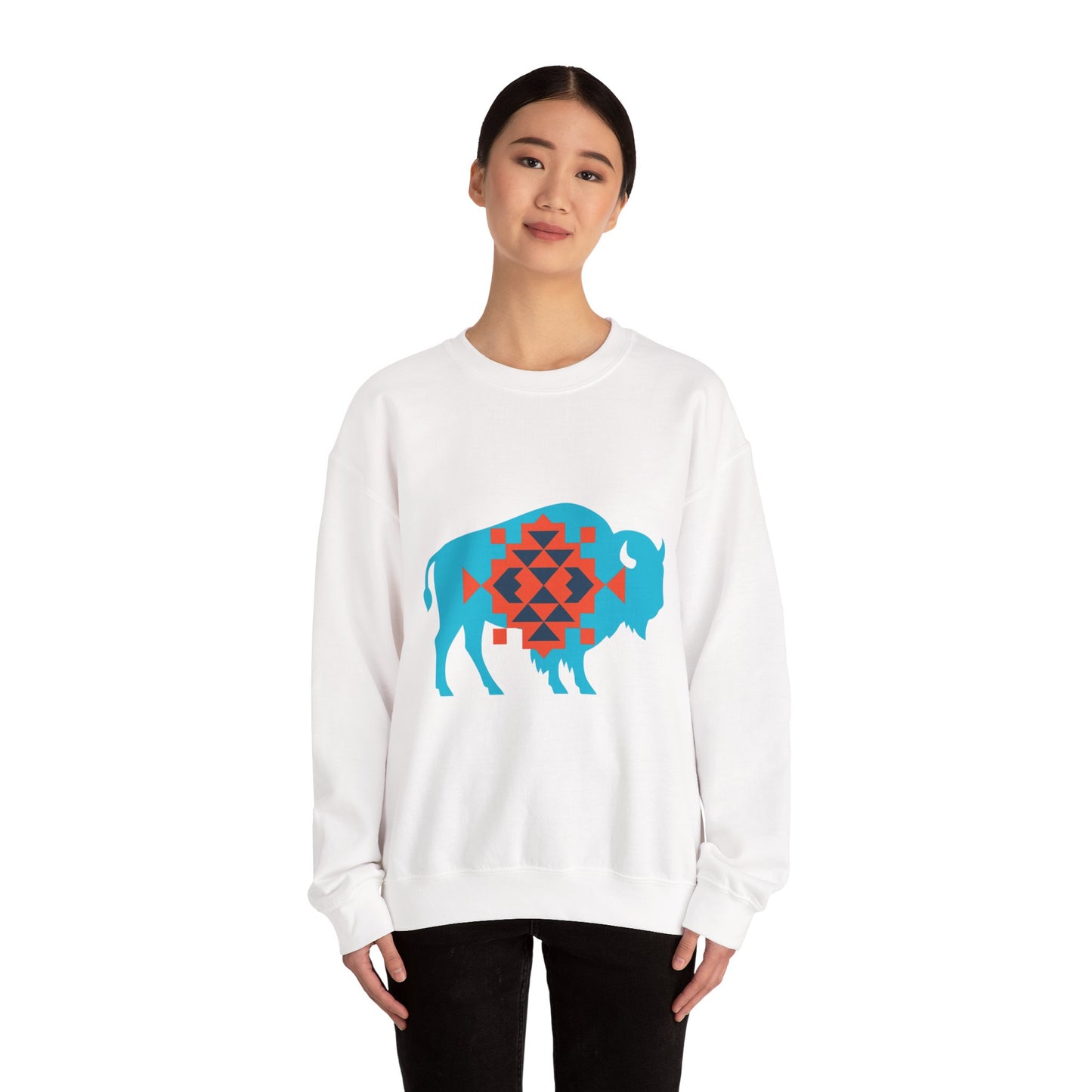 Aztec Bison Oklahoma Basketball Sweatshirt | Blue & Orange Tribal Bison Crewneck | OKC Spirit Sweater | For the City Thunder Fan Gift