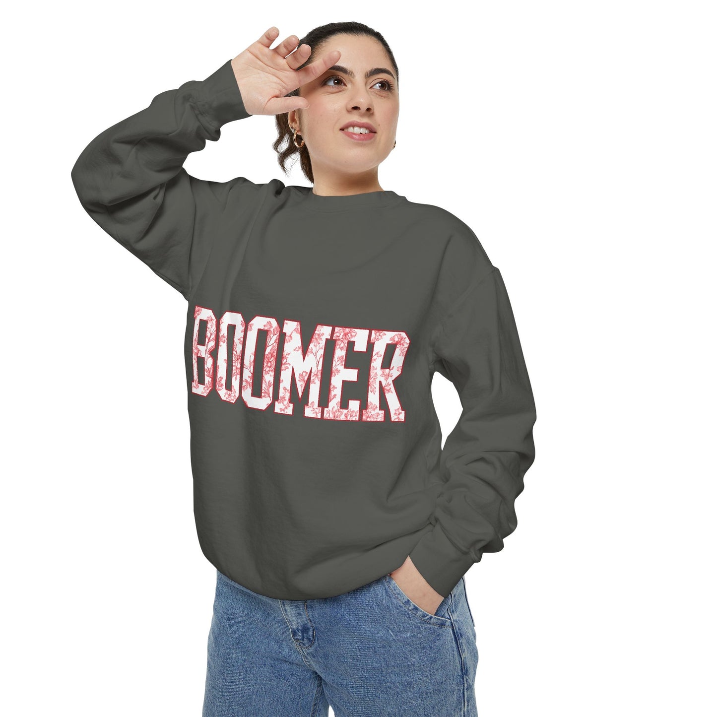 Boomer Toile Sweatshirt | Oklahoma Football Inspired Pullover | Red & Cream Toile Print Crewneck | Retro Game Day Oklahoma Sweater