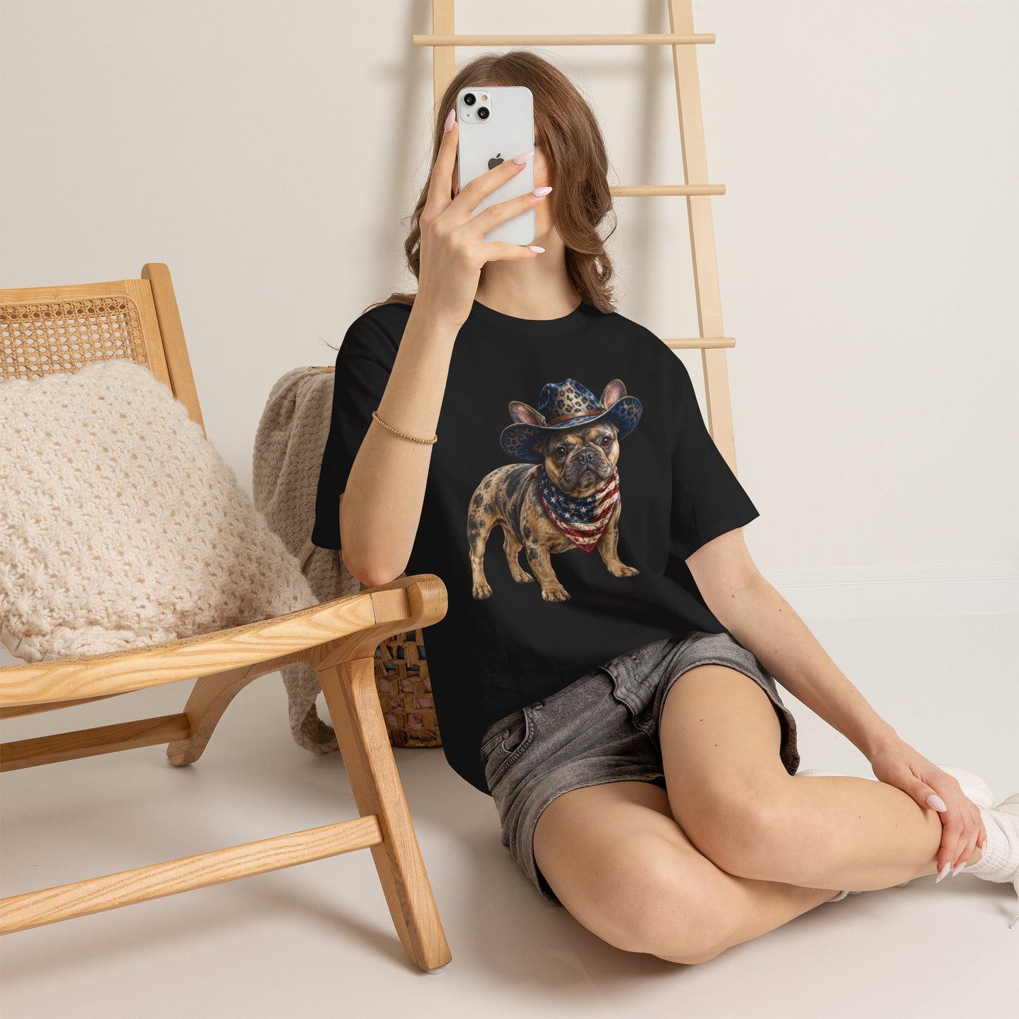 Patriotic Merle French Bulldog Shirt, Cowboy Frenchie Tee, American Flag Bandana Dog Shirt, Fourth of July French Bulldog Gift