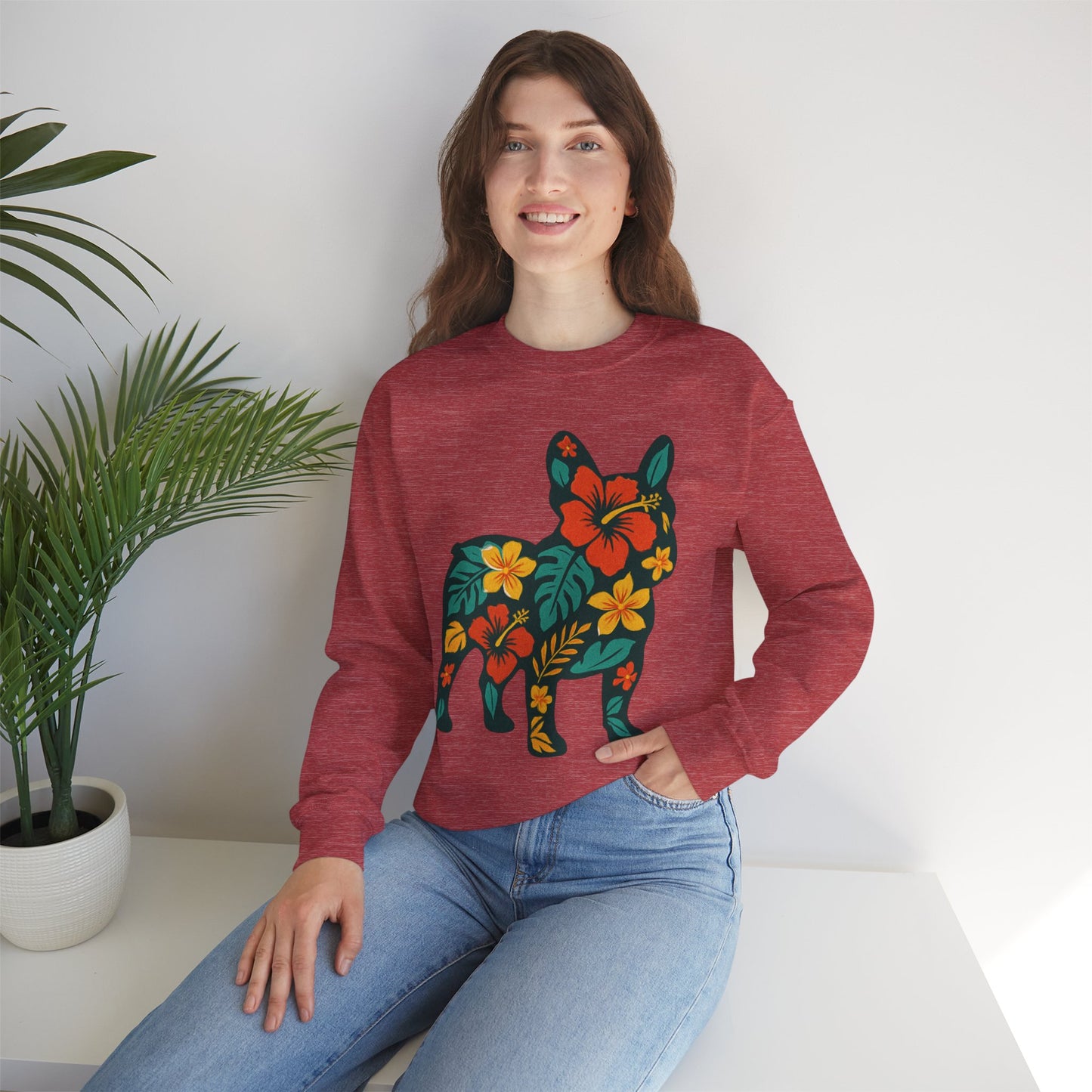 Hawaiian French Bulldog Sweatshirt | Tropical Floral Frenchie Sweater | Summer Dog Lover Gift | Cute Floral Frenchie Pullover