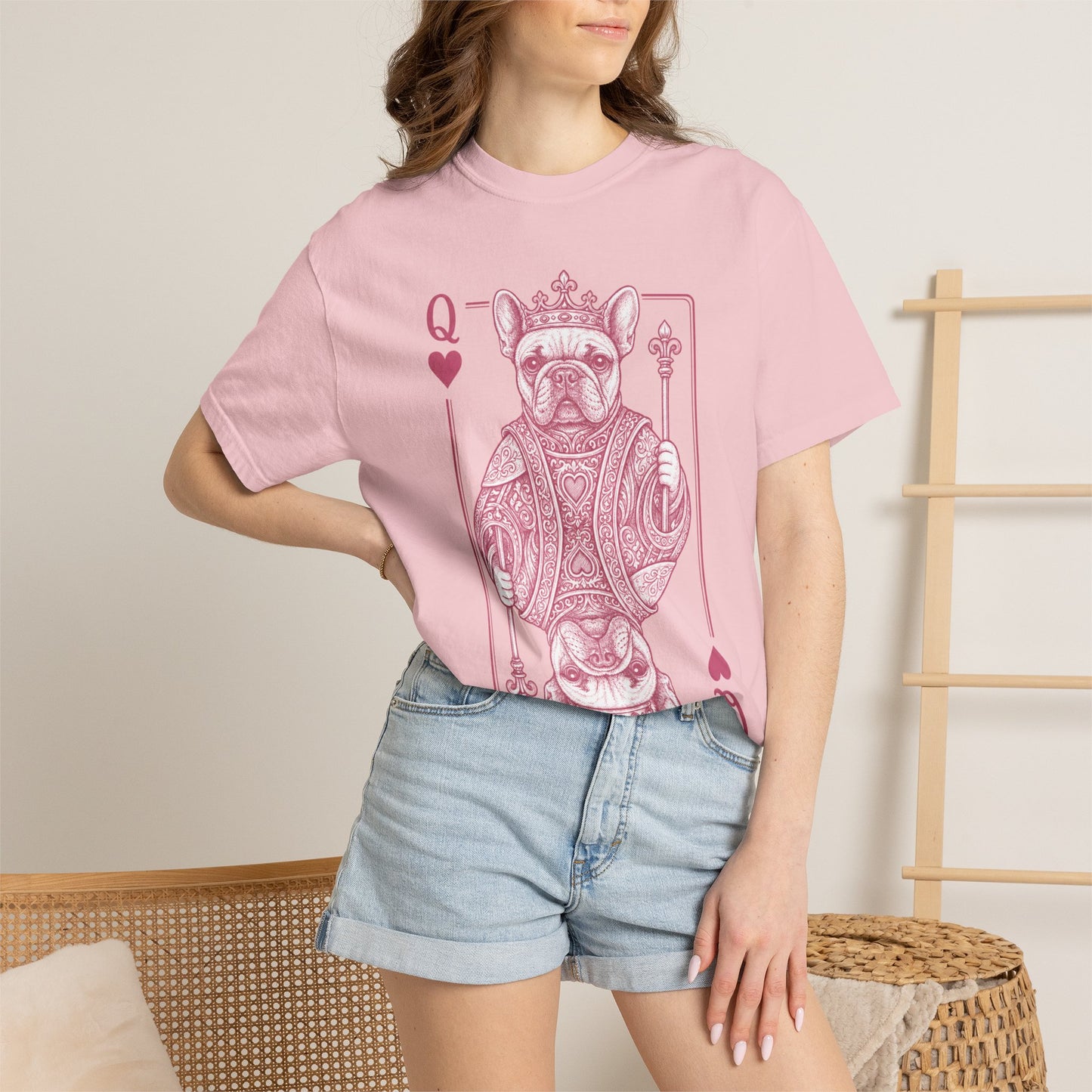 Queen of Hearts French Bulldog Shirt, Frenchie Queen Playing Card Tee, Dog Mom Gift, Cute French Bulldog Graphic Shirt, Royal Frenchie T-Shirt