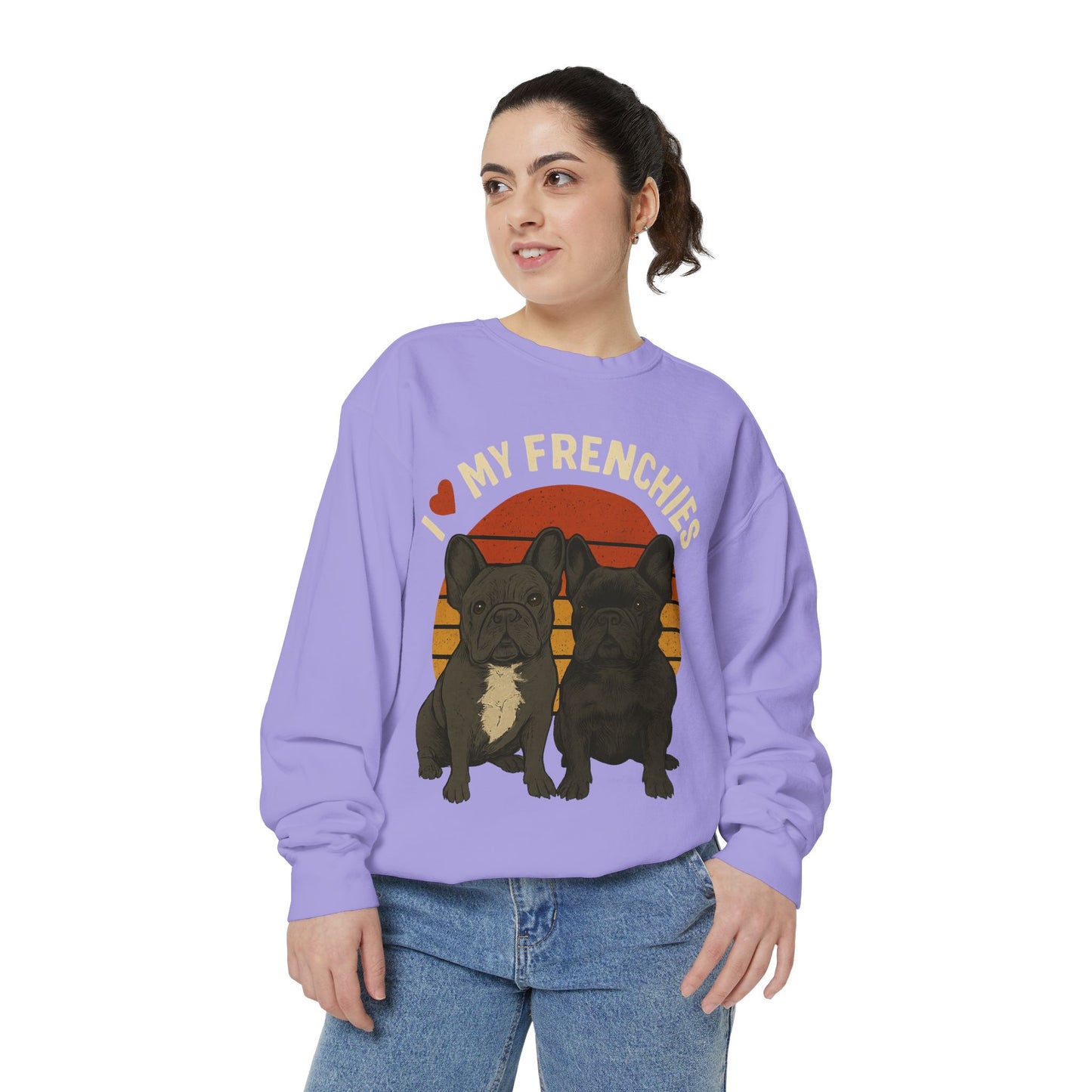 I Love My Frenchies Sweatshirt | Retro French Bulldog Pullover | Vintage Dog Mom Crewneck | Cozy Frenchie Lover Sweater