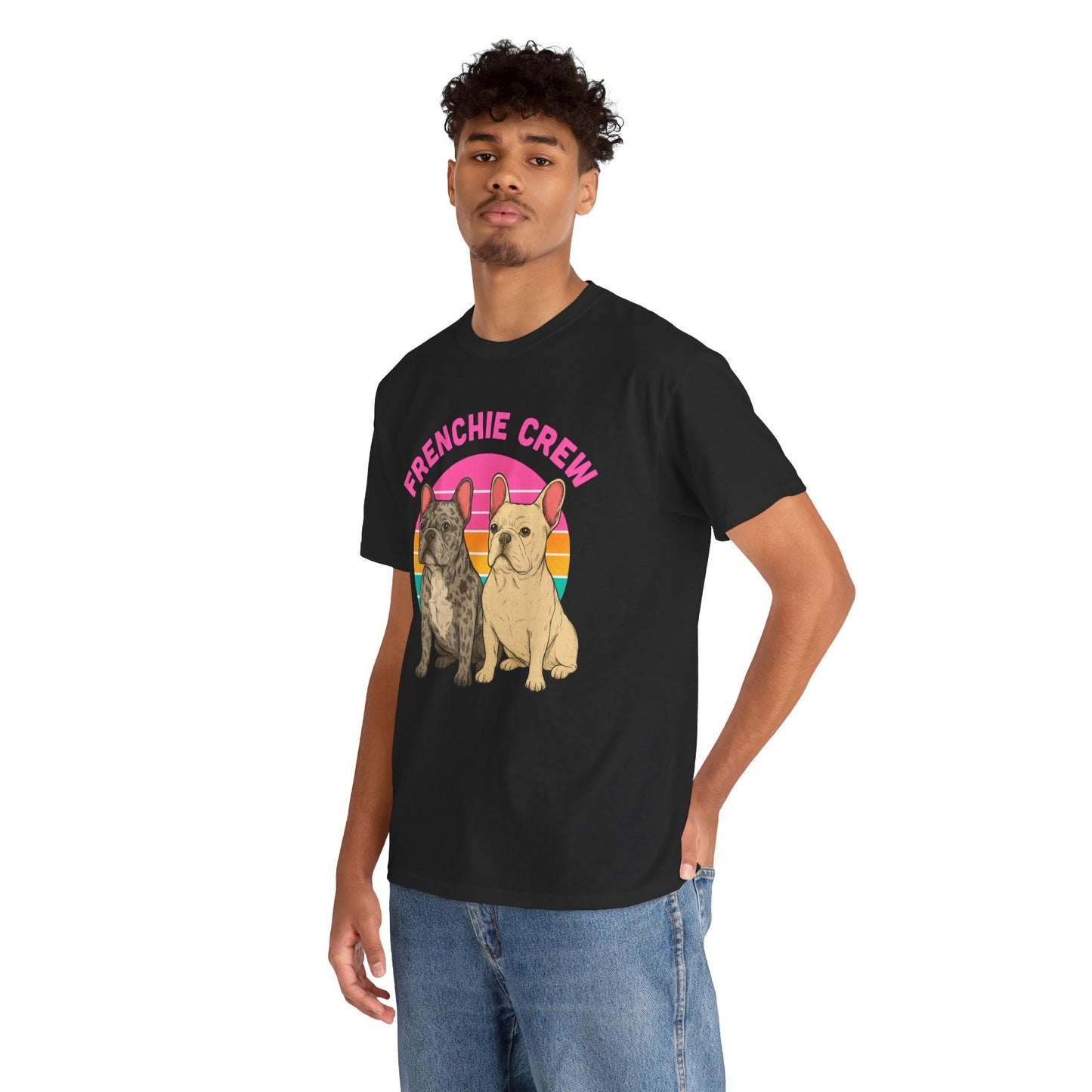 Frenchie Crew T-Shirt | Retro French Bulldog Tee | Merle & Cream Frenchie Dog Lover Shirt | Cute Gift for Frenchie Moms & Dads