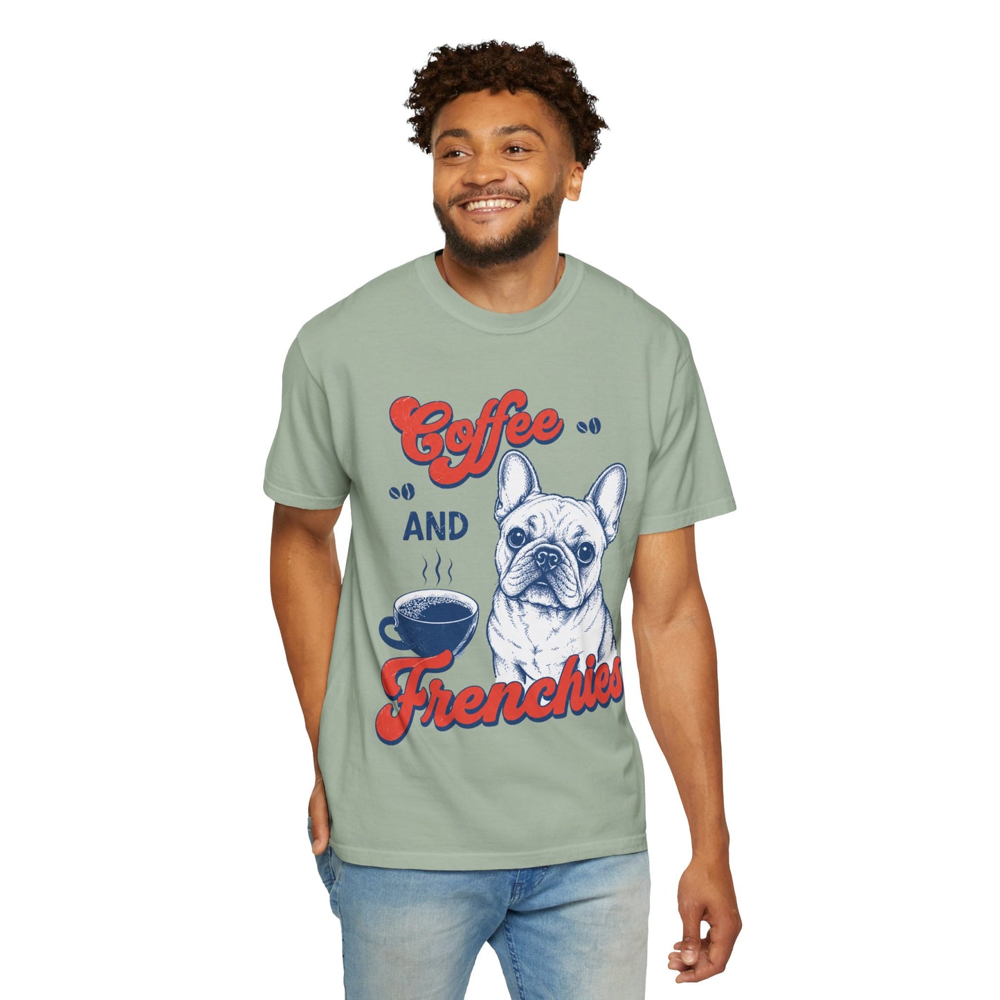 Coffee and Frenchies Shirt, French Bulldog Coffee Tee, Frenchie Lover T-Shirt, Dog Mom Coffee Shirt, Cute French Bulldog Graphic Tee, Coffee Lover Gift