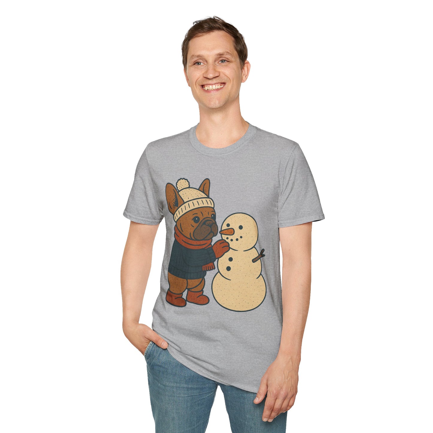 French Bulldog Snowman T-Shirt • Cute Winter Frenchie Tee • Holiday Dog Lover Shirt • Christmas Pup Graphic • Cozy Winter Pet Lover Gift