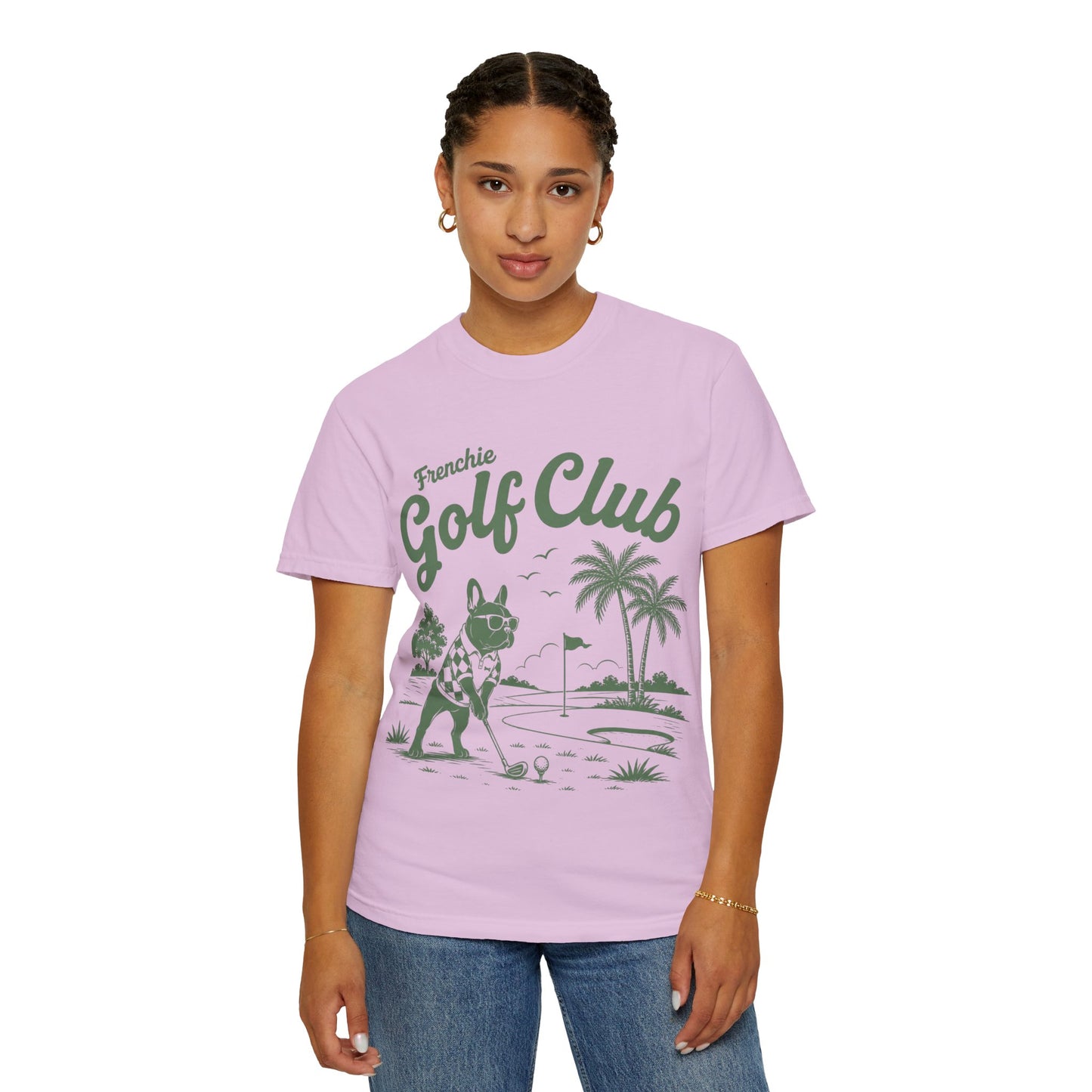 Golf Club T-Shirt — 'Frenchie Golf Club' Graphic Tee for Dog & Golf Lovers