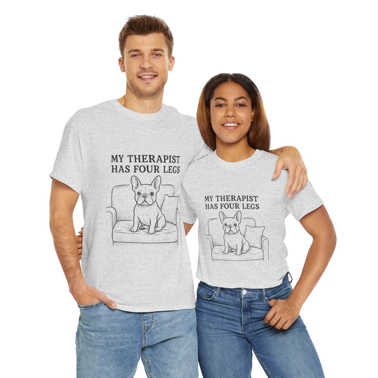 My Therapist Has Four Legs French Bulldog Shirt – Funny Dog Lover Tee, Frenchie Owner Gift, Mental Health Humor Shirt, Cute Pet Apparel