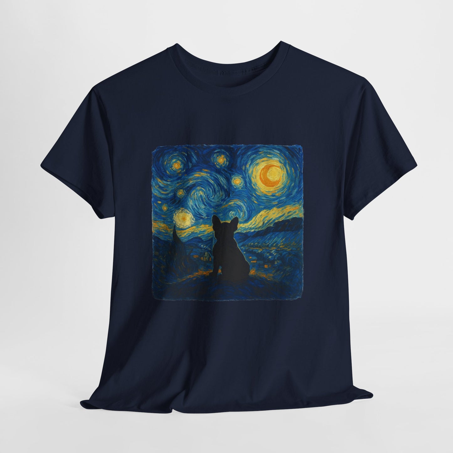 Starry Night Frenchie T-Shirt – Van Gogh Inspired French Bulldog Tee, Artistic Dog Lover Shirt, Unique Gift for Pet Moms & Dads