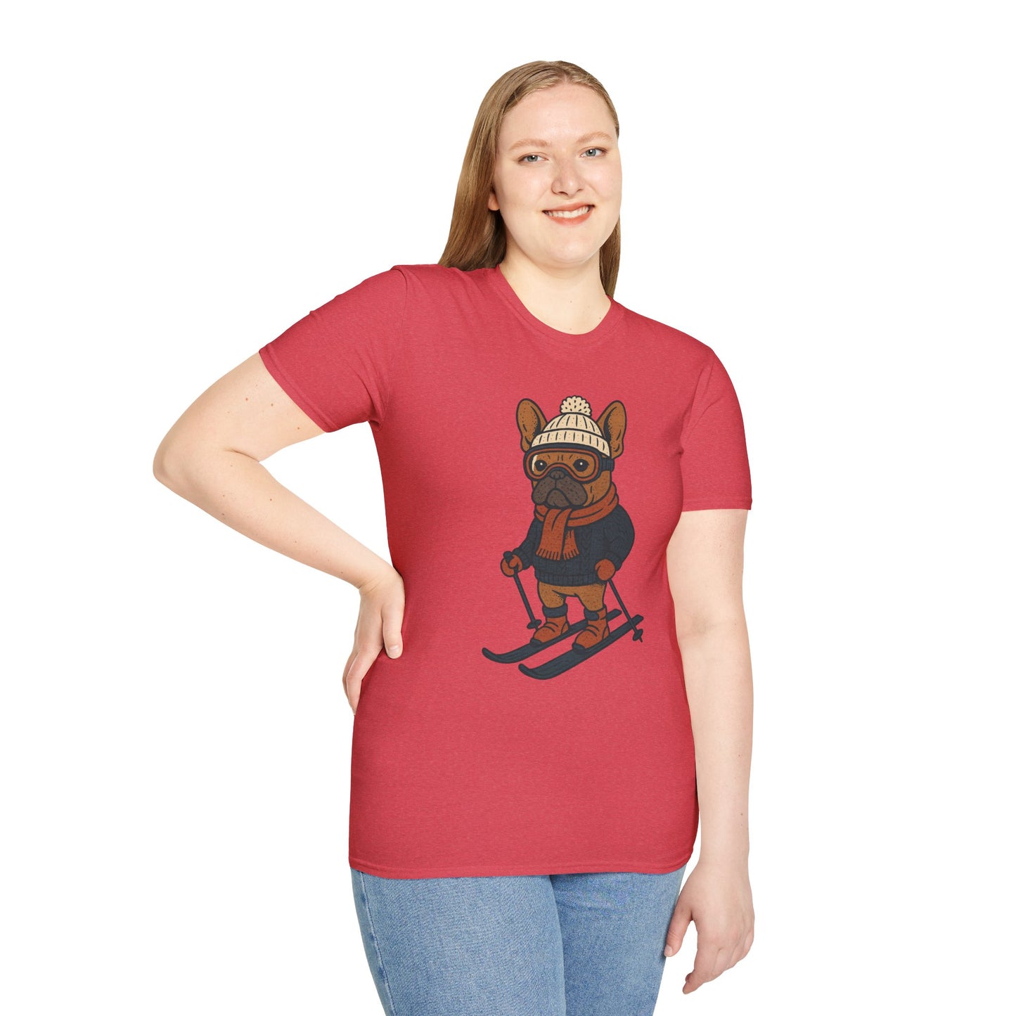 French Bulldog Skiing T-Shirt, Winter Frenchie Shirt, Ski Dog Graphic Tee, Cute Snow Dog Gift, Funny Frenchie Lover Shirt, Skiing Pup Tee