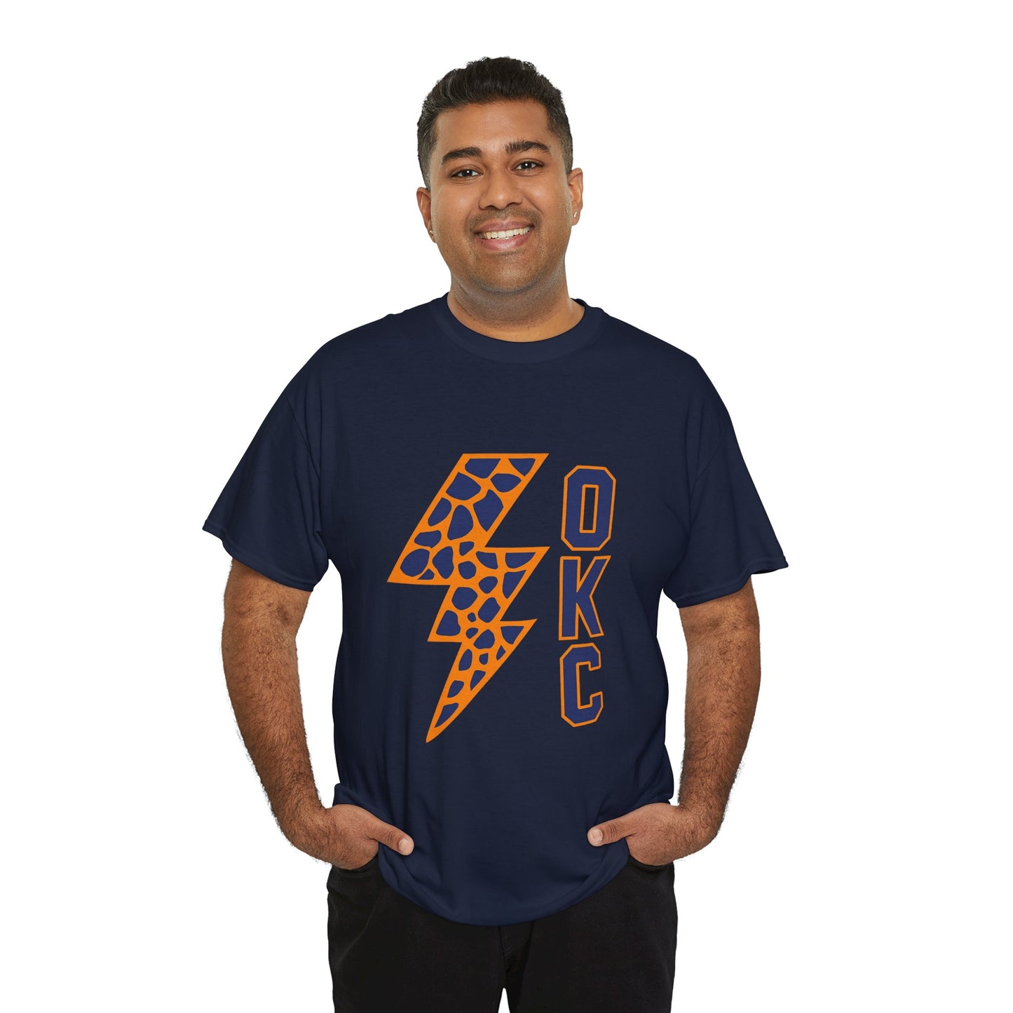 OKC Leopard Lightning Bolt T-Shirt | Oklahoma City Basketball | Blue & Orange Game Day Tee