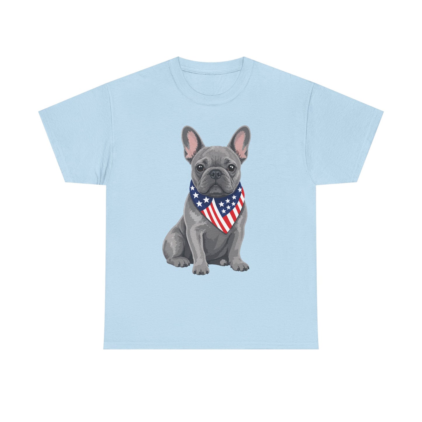 Patriotic French Bulldog Shirt, Blue Frenchie American Flag Bandana Tee, Fourth of July Dog Lover Shirt, USA French Bulldog Gift