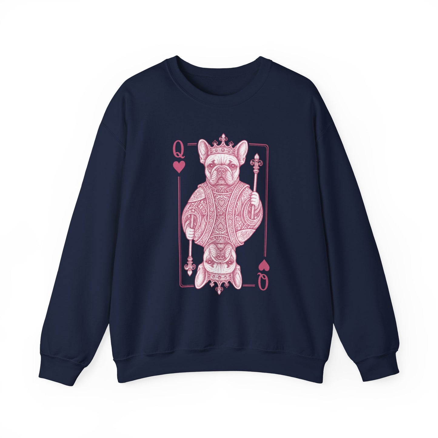 Queen of Hearts French Bulldog Sweatshirt, Frenchie Queen Playing Card Sweatshirt, Dog Mom Crewneck, Royal French Bulldog Gift, Cute Frenchie Sweatshirt