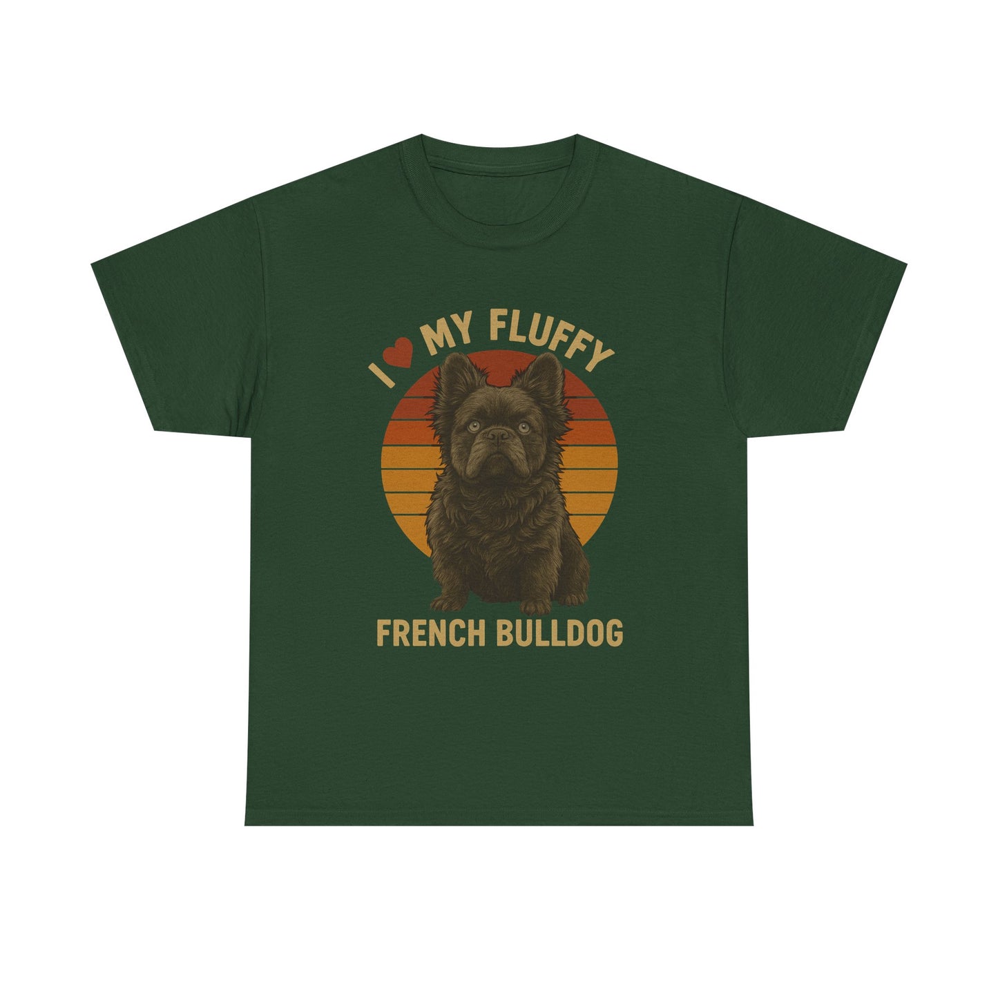 I Love My Fluffy French Bulldog Shirt – Cute Fluffy Frenchie Mom Tee – Retro Sunset Dog Lover Gift – Fluffy Frenchie Owner Present – Pet Parent T-Shirt
