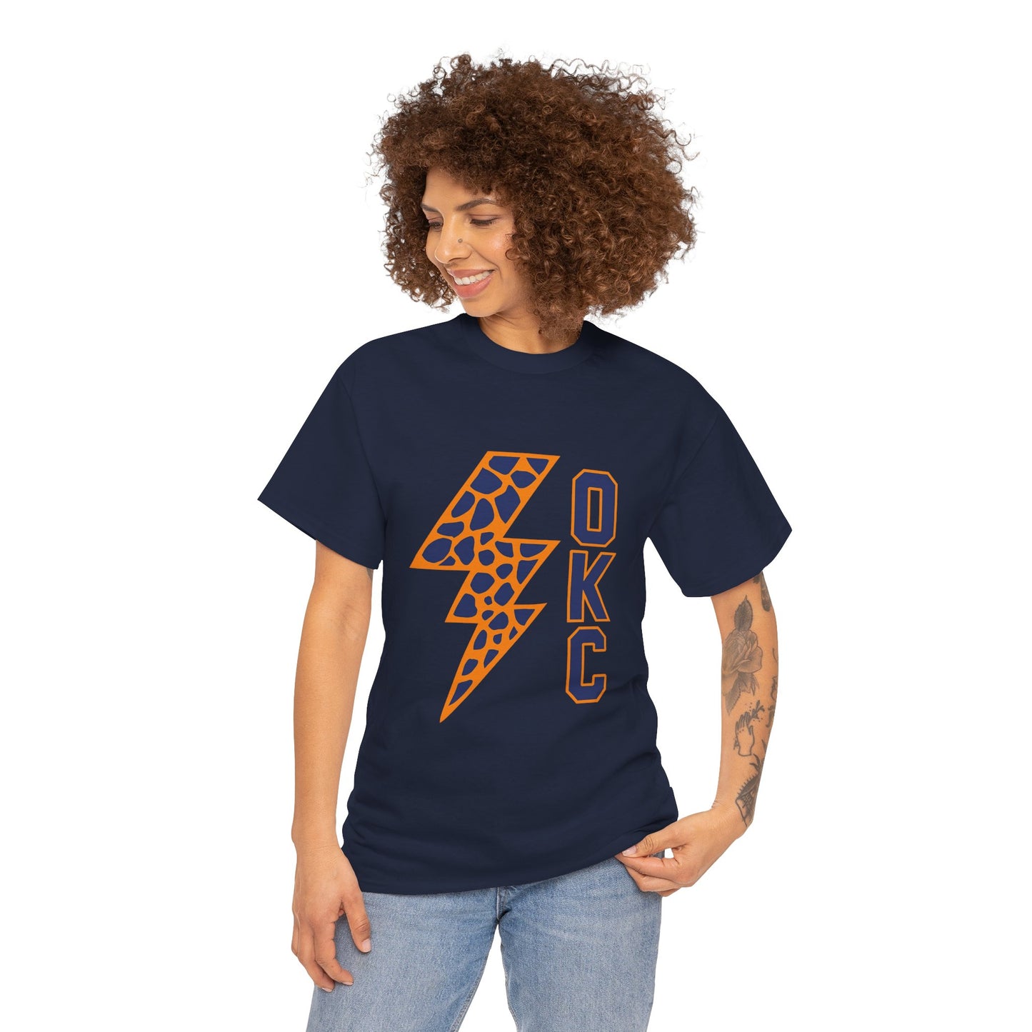 OKC Leopard Lightning Bolt T-Shirt | Oklahoma City Basketball | Blue & Orange Game Day Tee