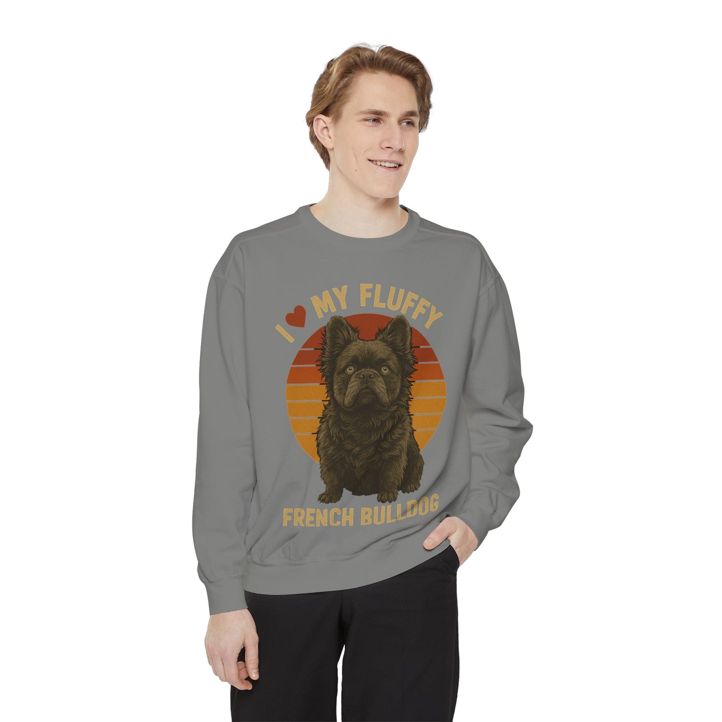 Fluffy French Bulldog Sweatshirt – I Love My Fluffy Frenchie Pullover, Retro Dog Lover Sweater, Cute Fluffy Frenchie Gift for Women & Men