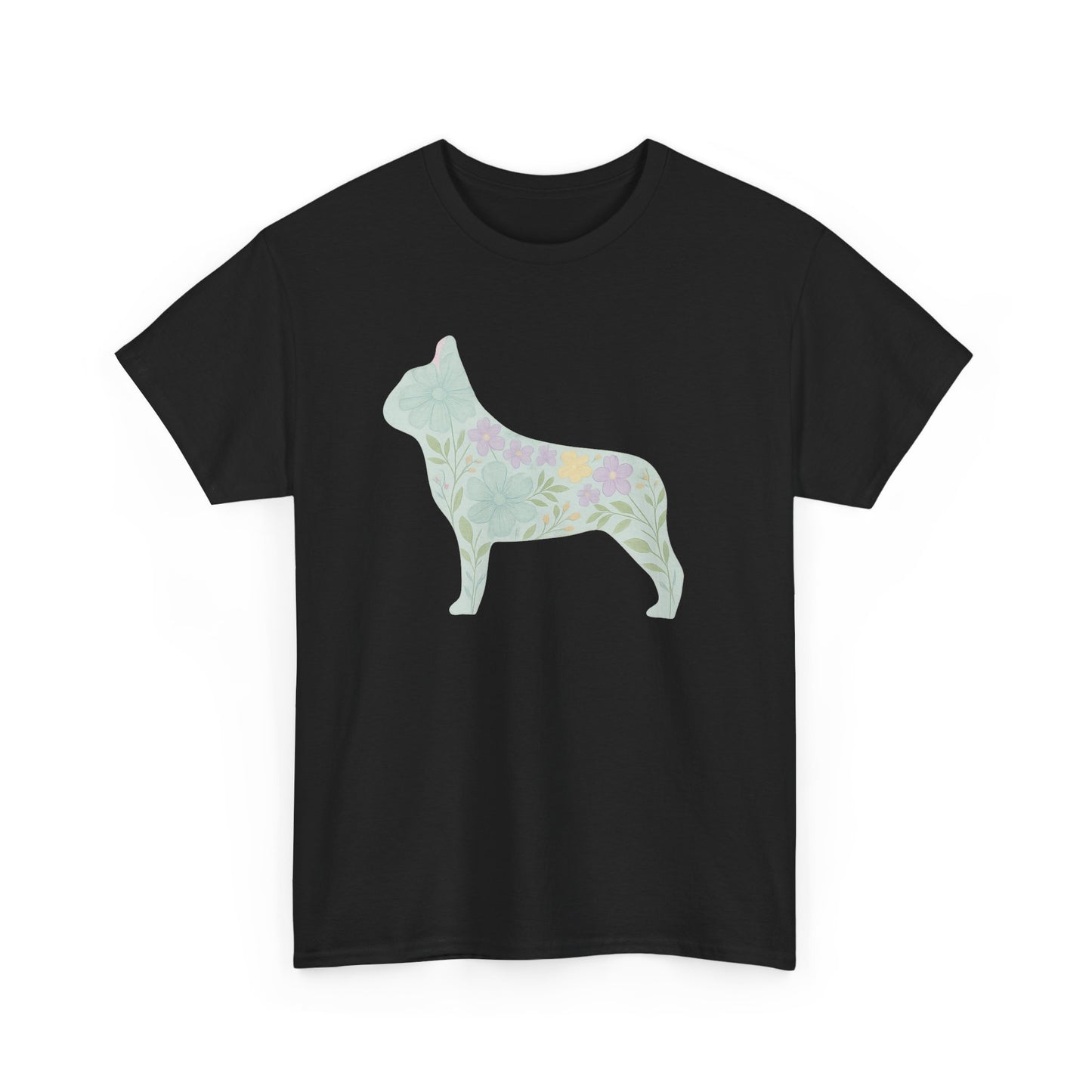 Floral French Bulldog T-Shirt | Pastel Dog Lover Tee | Soft Floral Frenchie Silhouette Shirt | Cute Gift for French Bulldog Moms