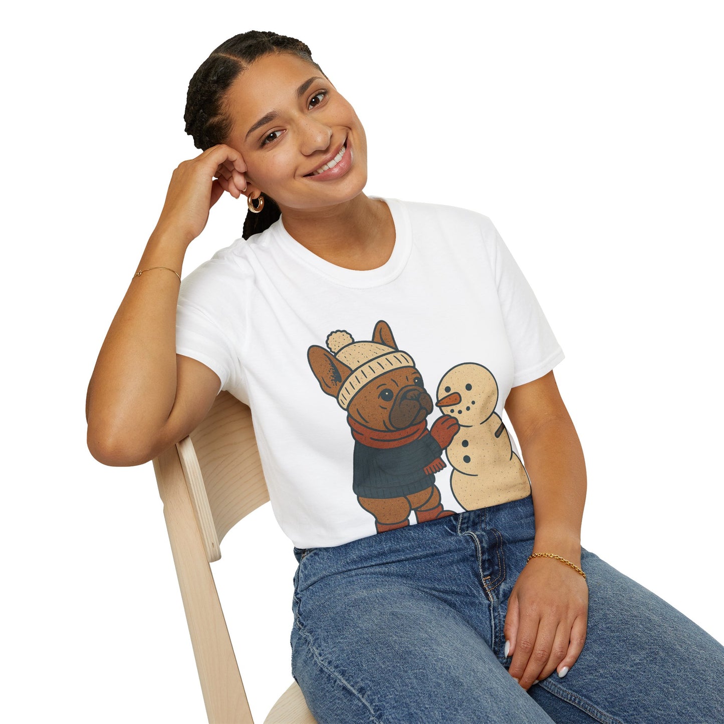 French Bulldog Snowman T-Shirt • Cute Winter Frenchie Tee • Holiday Dog Lover Shirt • Christmas Pup Graphic • Cozy Winter Pet Lover Gift