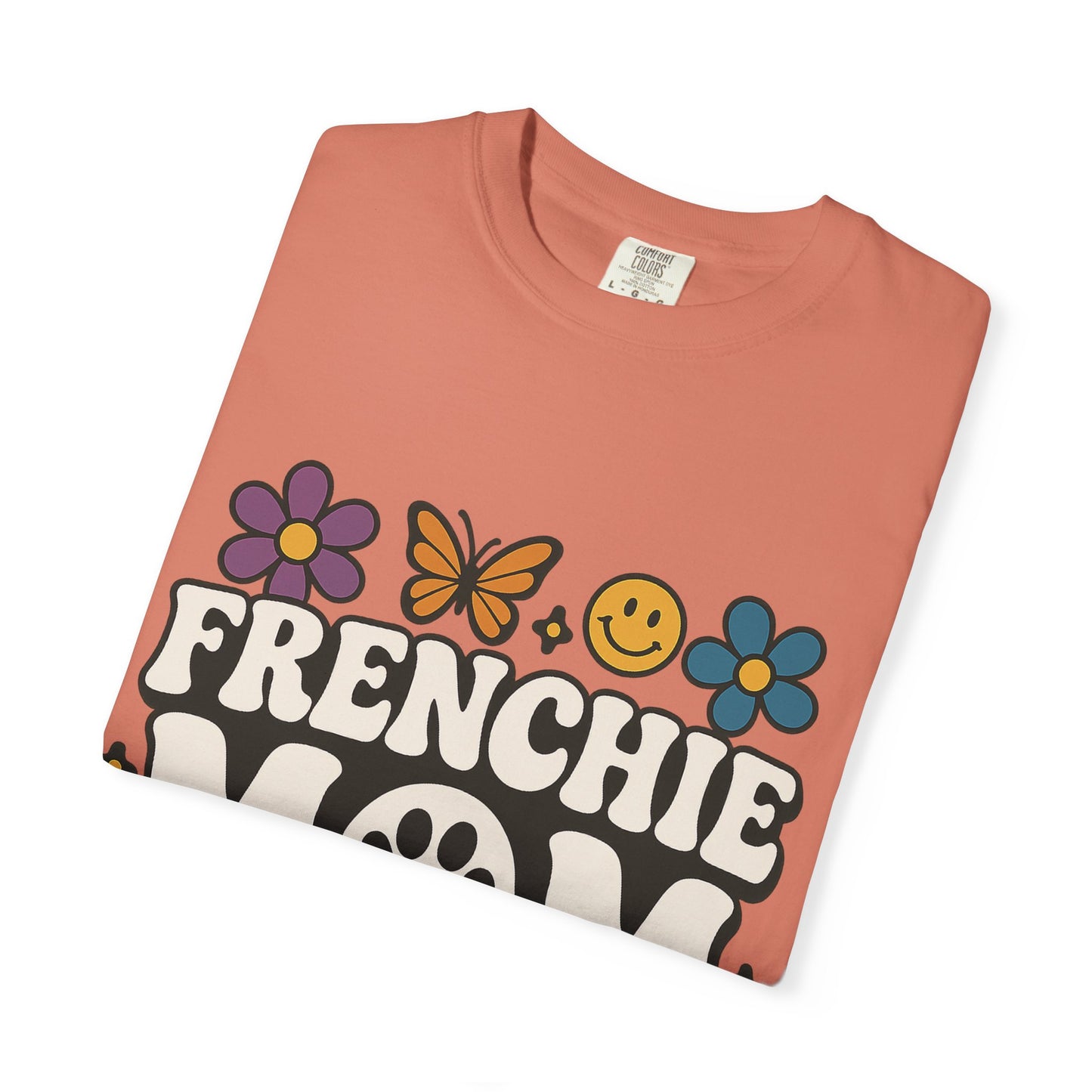 Frenchie Mom T-Shirt | Retro Groovy Dog Lover Tee | Smiley Flower French Bulldog Shirt | Cute Colorful Frenchie Gift for Her