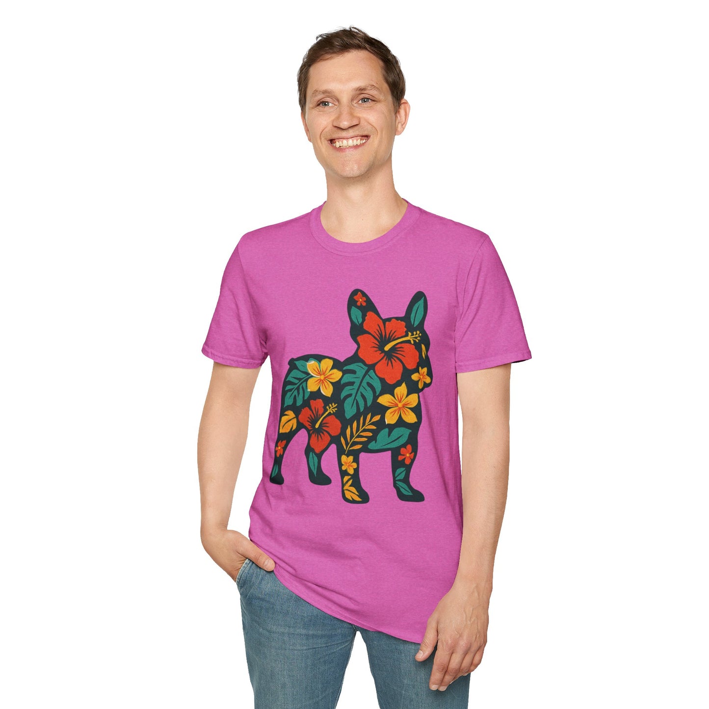 Hawaiian Frenchie Shirt | Floral French Bulldog T-Shirt | Tropical Dog Lover Tee | Cute Summer Frenchie Gift | Hibiscus Dog Silhouette