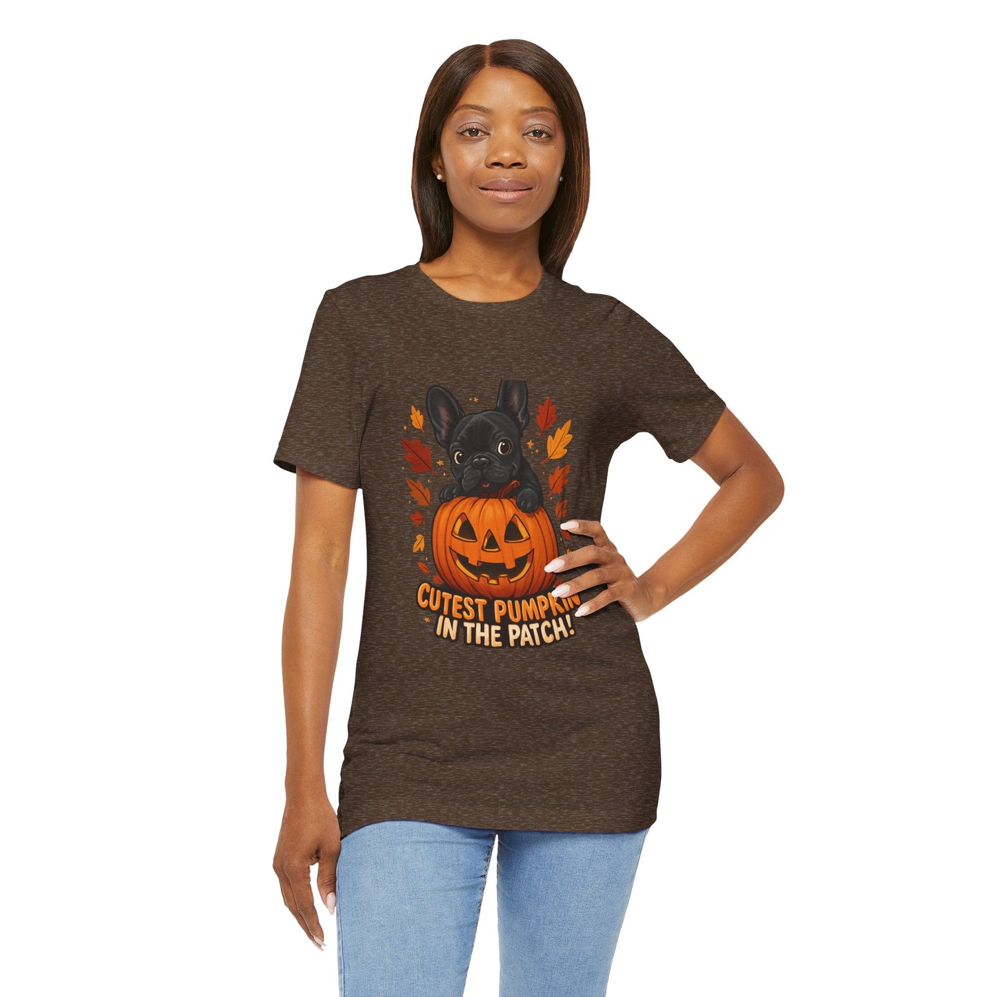 Cutest Pumpkin in the Patch Frenchie T-Shirt | Halloween Dog Lover Tee | Fall French Bulldog Shirt | Cute Pumpkin Patch Graphic Tee