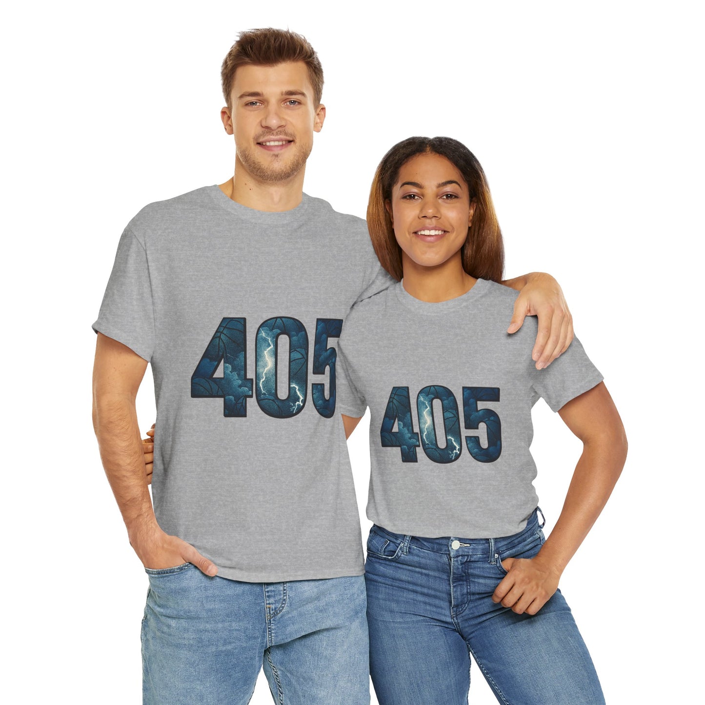 405 Thunder Lightning Tee | OKC Basketball Shirt | Oklahoma Area Code Shirt | Orange & Blue Thunder Fan Graphic Tee | Local Pride Shirt