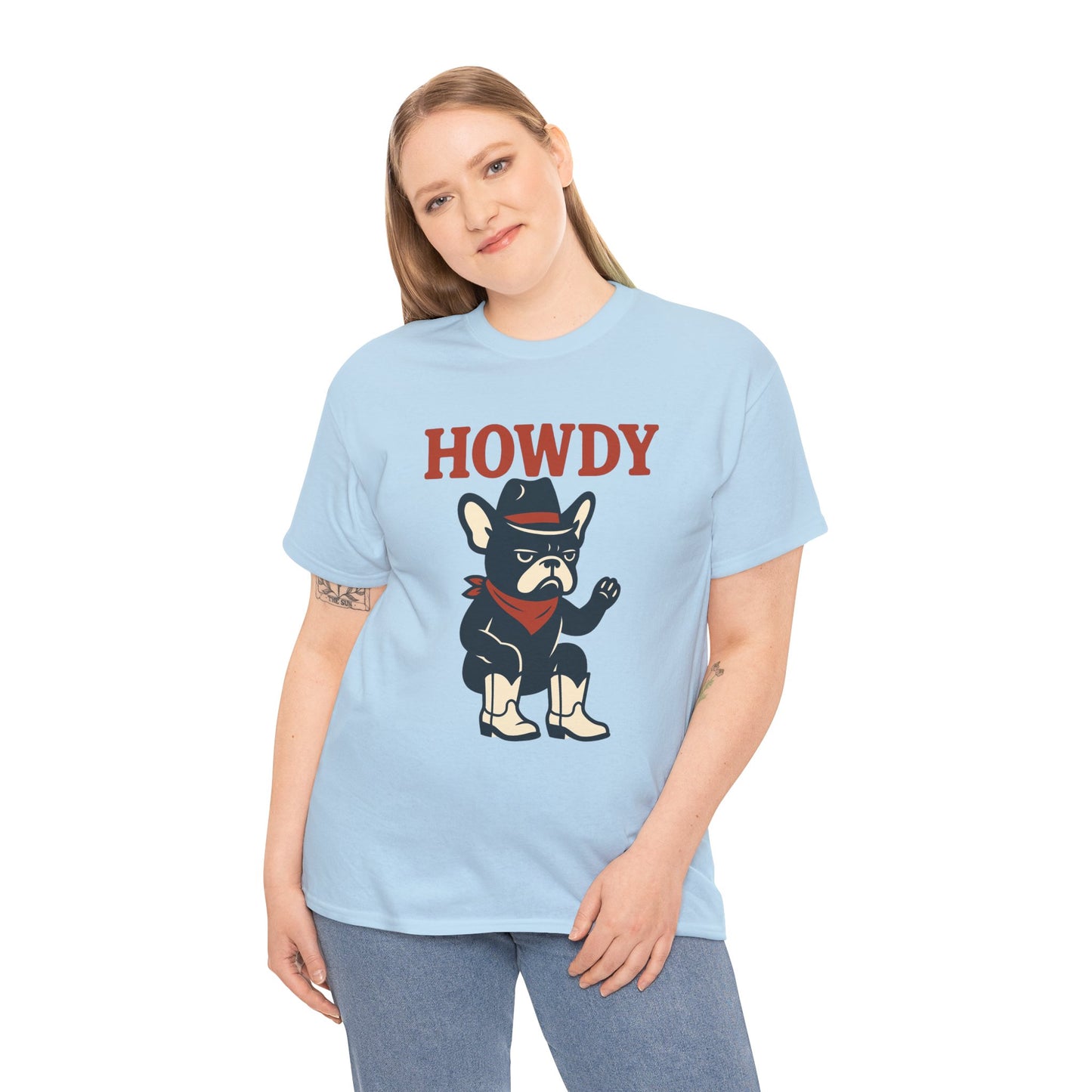 Howdy Frenchie T-Shirt | Cowboy French Bulldog Tee | Western Dog Lover Shirt | Cute Rodeo Pet Gift | Funny Frenchie Cowboy Graphic Tee
