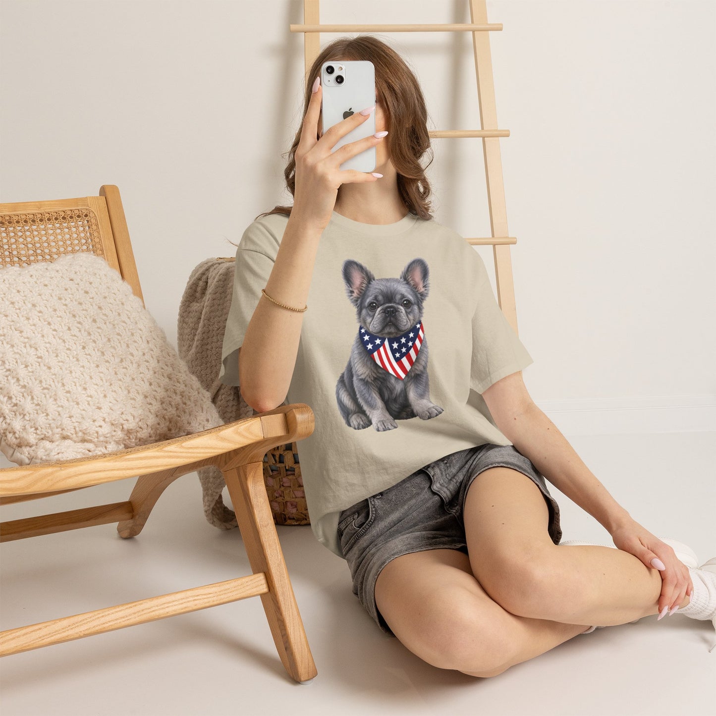 Patriotic Fluffy French Bulldog Shirt, Fluffy Frenchie American Flag Tee, Fourth of July Dog Lover Shirt, USA Fluffy Frenchie Gift